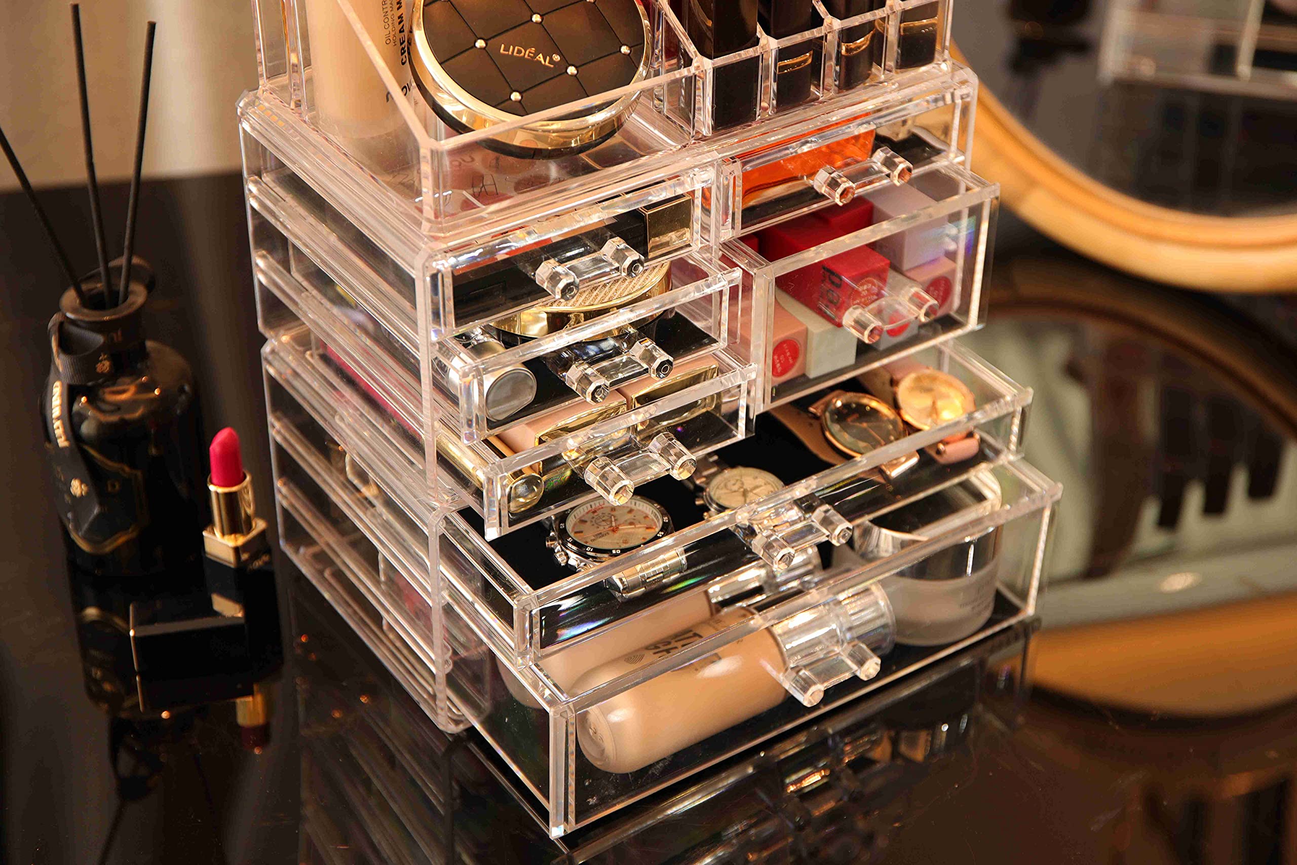 3-Pack Clear Acrylic Skincare Organizer with 7 Stackable Drawers - Vanity Makeup & Jewelry Storage for Hair Clips, Beauty Products, Cosmetics - Perfect for Bedroom, Bathroom & Dressing Table Organization