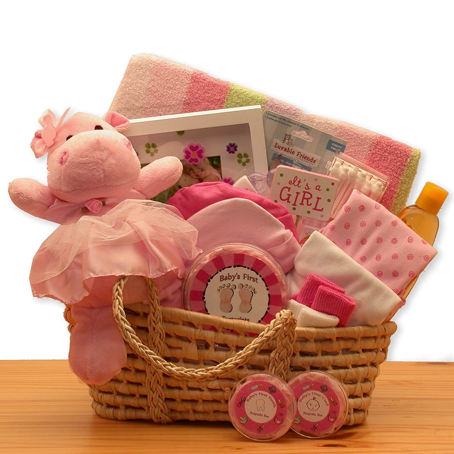 Adorable Pink Baby Girl Gift Basket - Newborn Baby Shower Present for Girls - Perfect for Birthdays, Showers & Welcoming Newborns