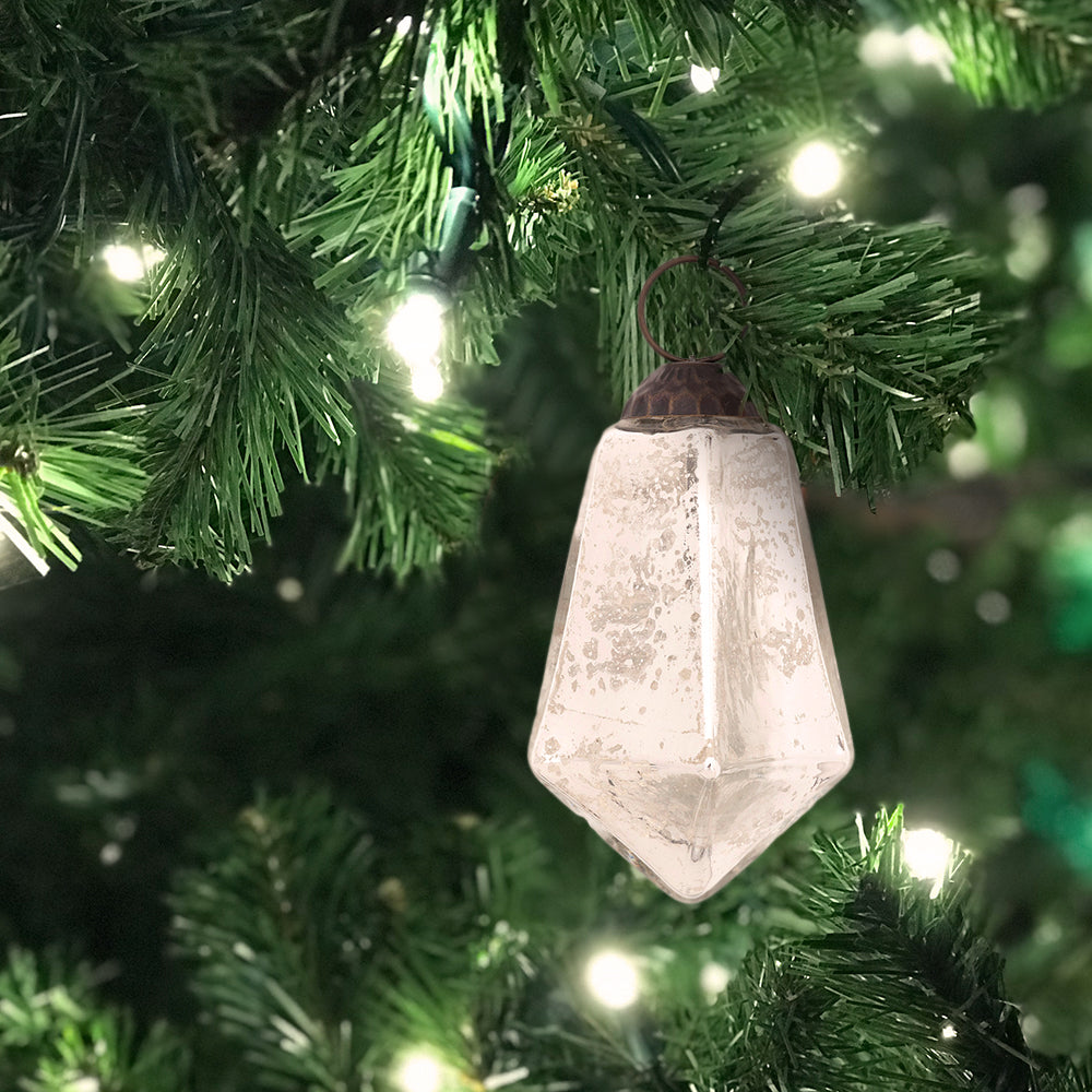 3 Pack Silver Kayla Mercury Glass Teardrop Ornaments - Elegant Christmas Tree Decorations for Holiday Home Decor, Party & Gift Giving