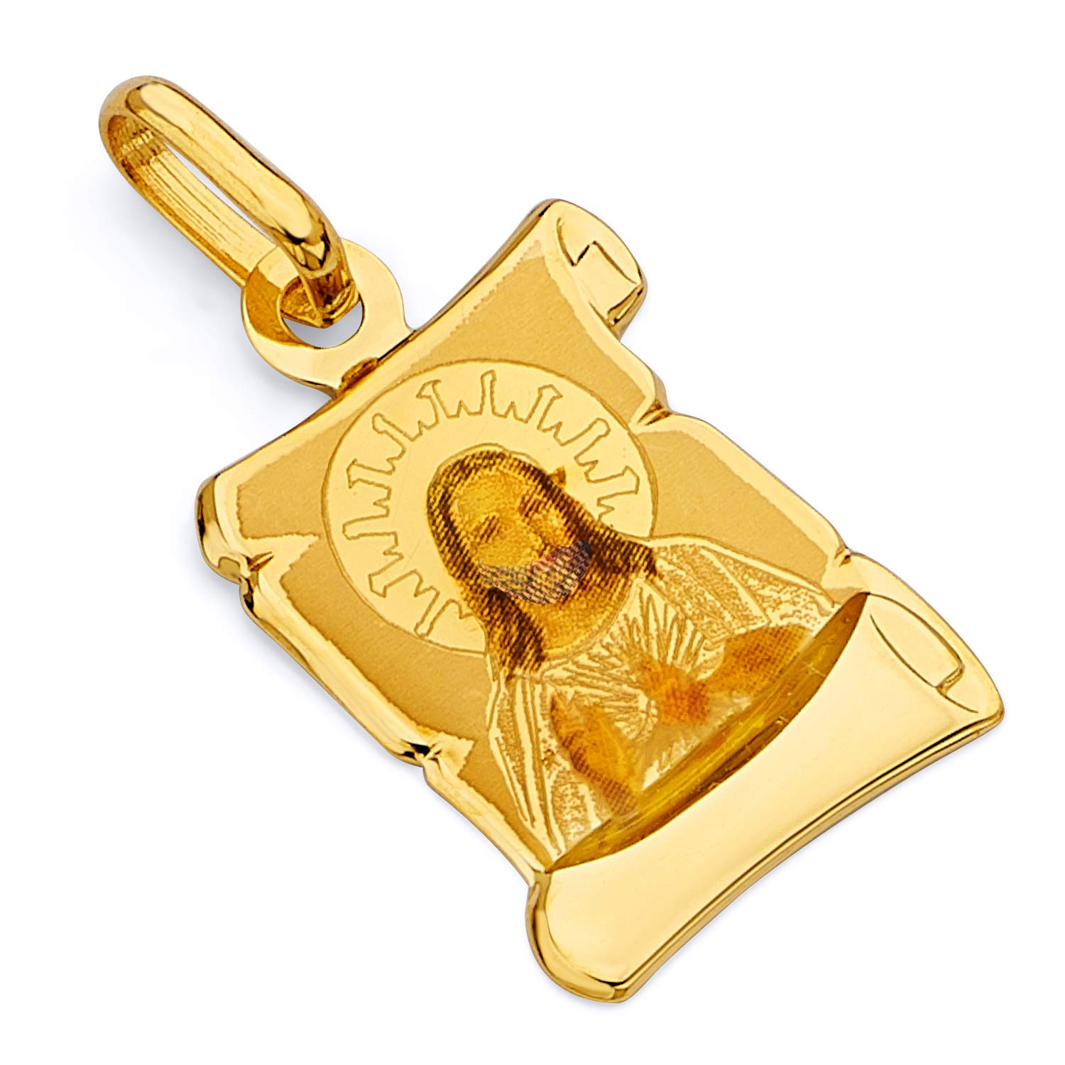 14K Real Yellow Gold Religious Jesus Heart Enamel Charm Pendant - Elegant Necklace for Women, Gift for Baptism, Confirmation & Spiritual Occasions