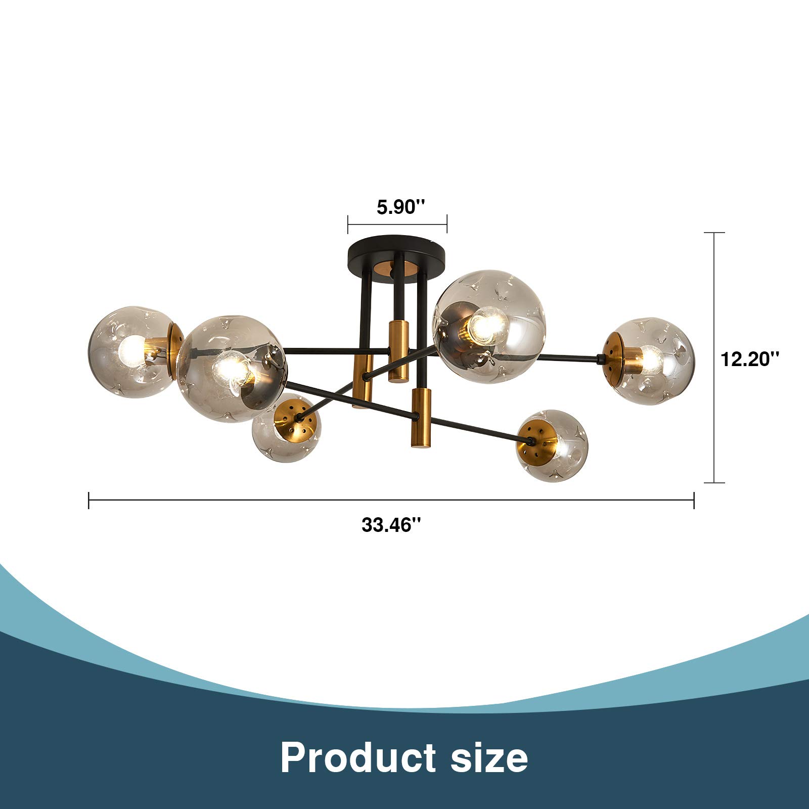 Modern 6-Light Glass Chandelier - Farmhouse Flush Mount Ceiling Light for Dining Room & Living Room
