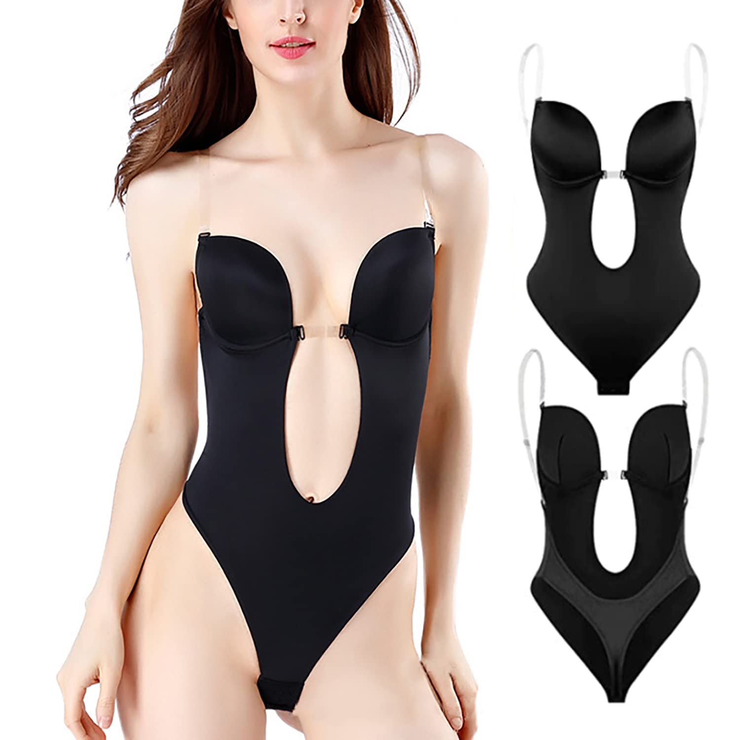 DSTESS Invishaper – Deep V Plunge Backless Body Shaper Bra for Women | Seamless Shapewear Bodysuit | Perfect for Evening Dresses, Wedding & Special Occasions