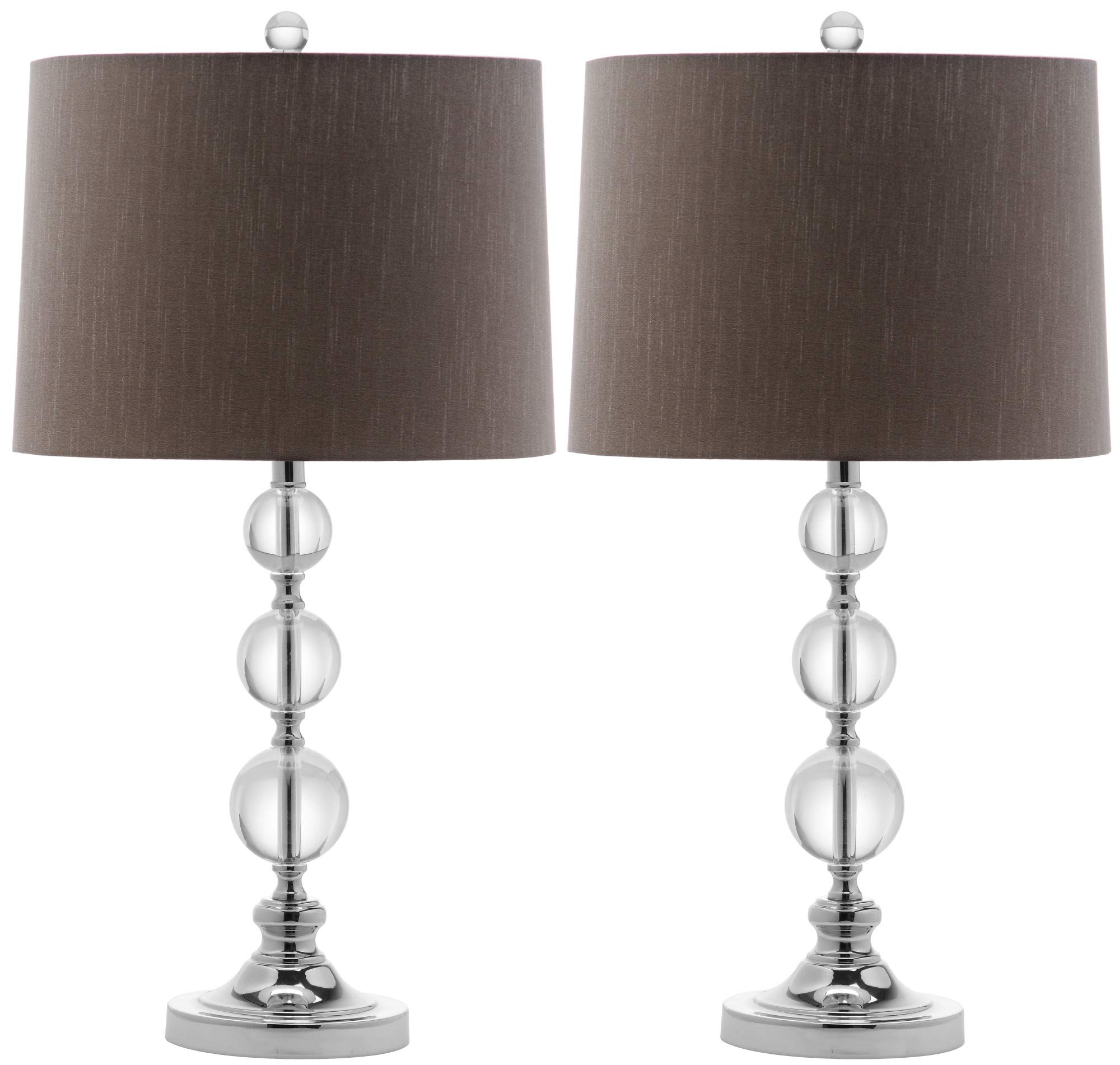 SAFAVIEH Keeva Modern Crystal Ball Table Lamp Set of 2 with Grey Shade - 27 Inch LED Bedside Lamp for Bedroom, Living Room, Home Office & Nightstand (Bulbs Included) | Elegant Lighting for Reading, Relaxation & Home Decor