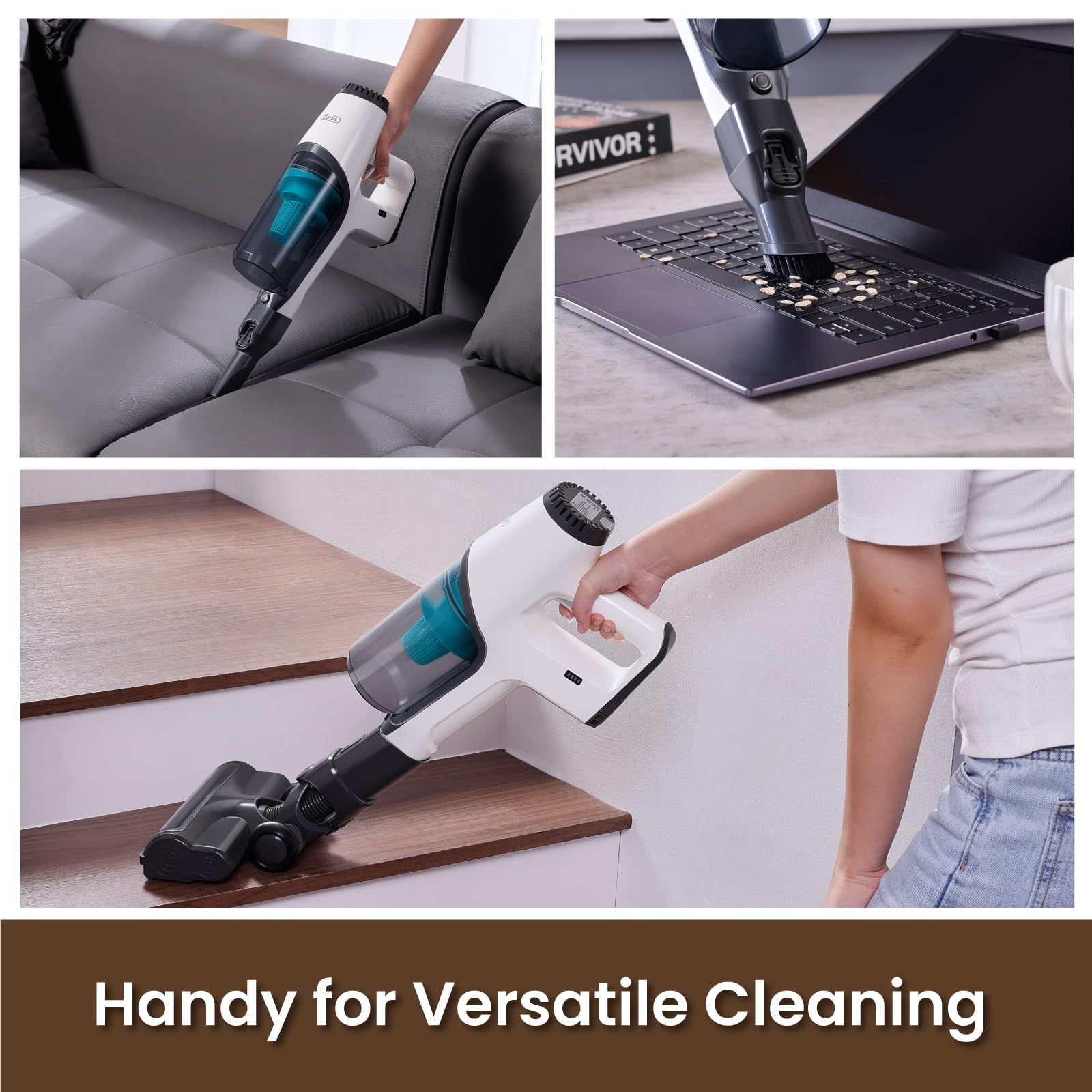 Gevi 20Kpa Powerful Cordless Stick Vacuum Cleaner with Bendable Wand, 45min Runtime, Detachable Battery, 6-in-1 Lightweight Design for Hard Floors, Carpets & Pet Hair - Perfect for Home Cleaning, Quick Pickups & Pet Owners (White)