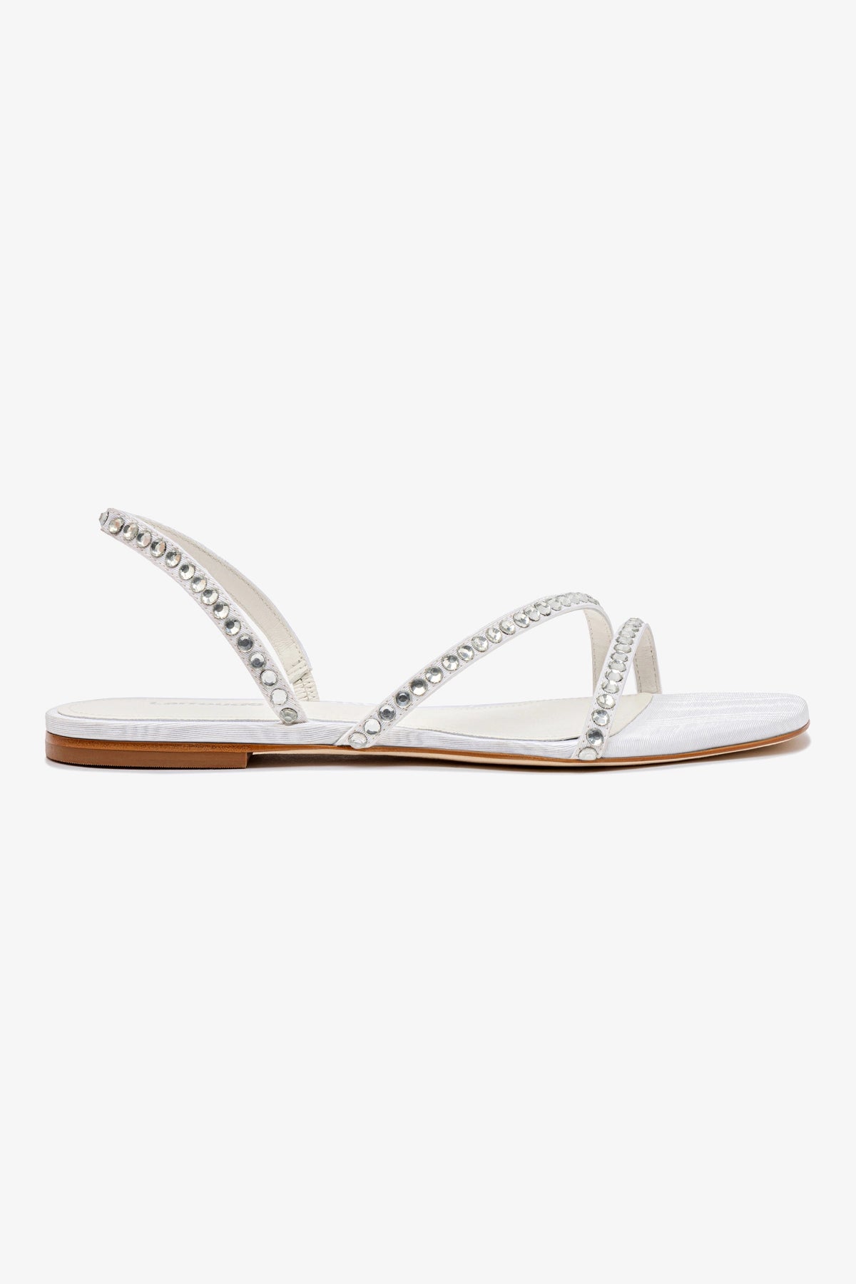Vicky Women's Flat Sandals - White Fabric with Crystal Accents | Comfortable Summer Sandals for Beach, Vacation & Casual Outings