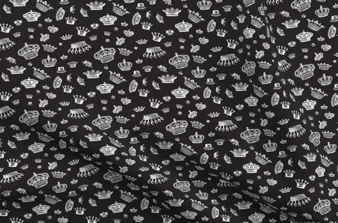 Royal Crowns White & Black Mardi Gras King & Princess Printed Cotton Fabric by Spoonflower - Fat Quarter for Sewing, Quilting, Apparel, Crafts & Home Decor | Perfect for Costumes, Party Decorations & DIY Projects