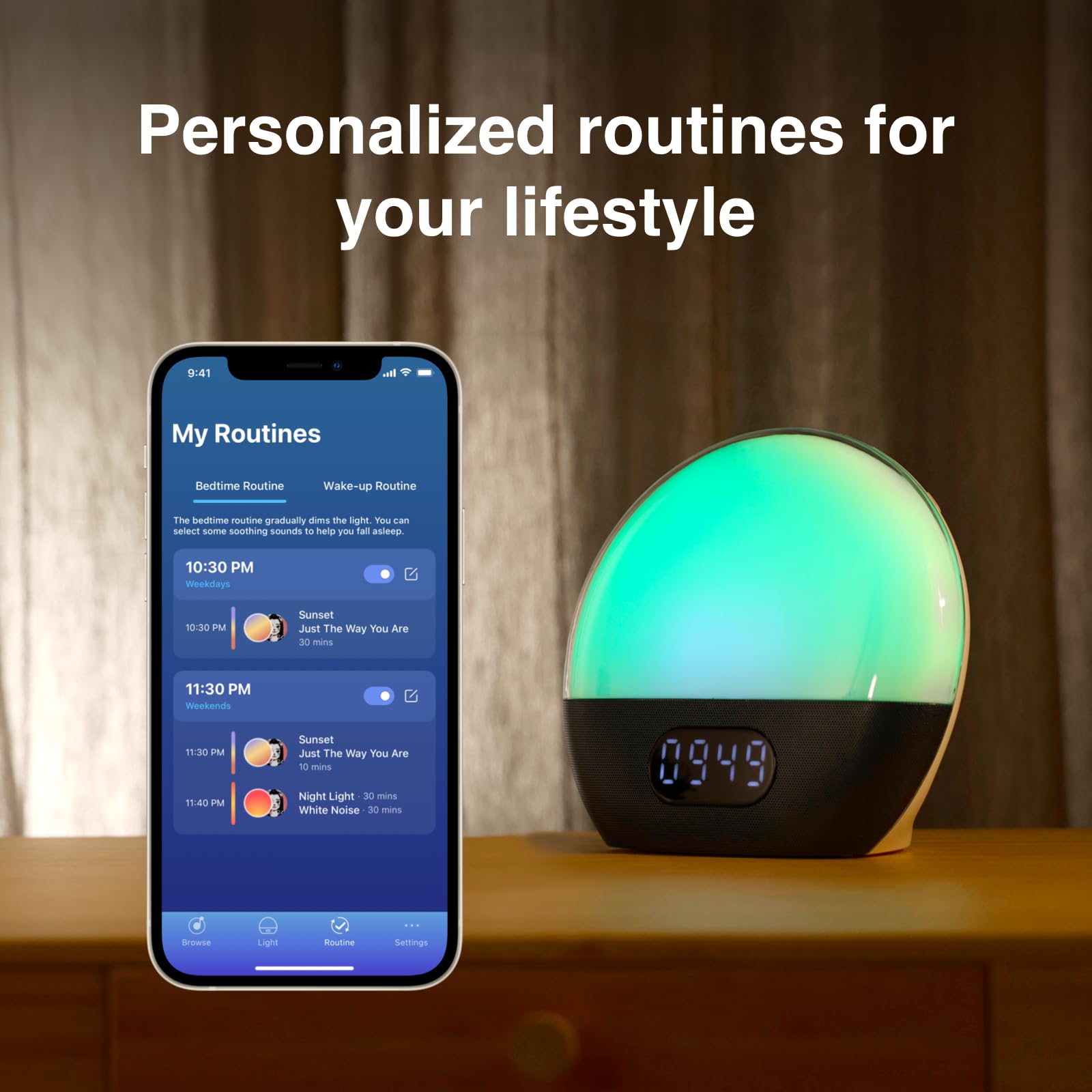 Wiim Wake-Up Light with Alexa Built-in - Sunrise Alarm Clock, White Noise Sound Machine, Sleep Aid with Unlimited Sound Choices & Custom Routines (Sea Blue Green) - Perfect for Bedrooms, Nurseries & Home Offices