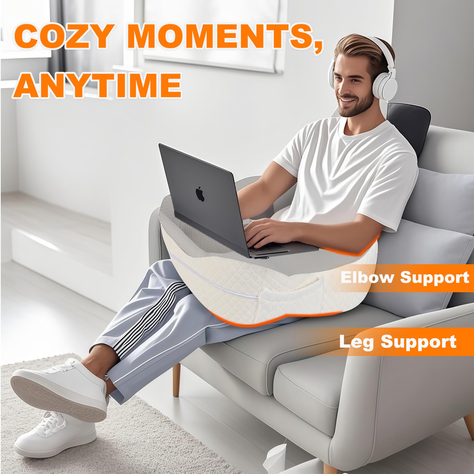 Memory Foam Reading & Gaming Pillow - Adjustable Laptop Lap Desk with Cushion for Work, Study & Relaxation | Perfect for Bed, Sofa, Floor & Car Use