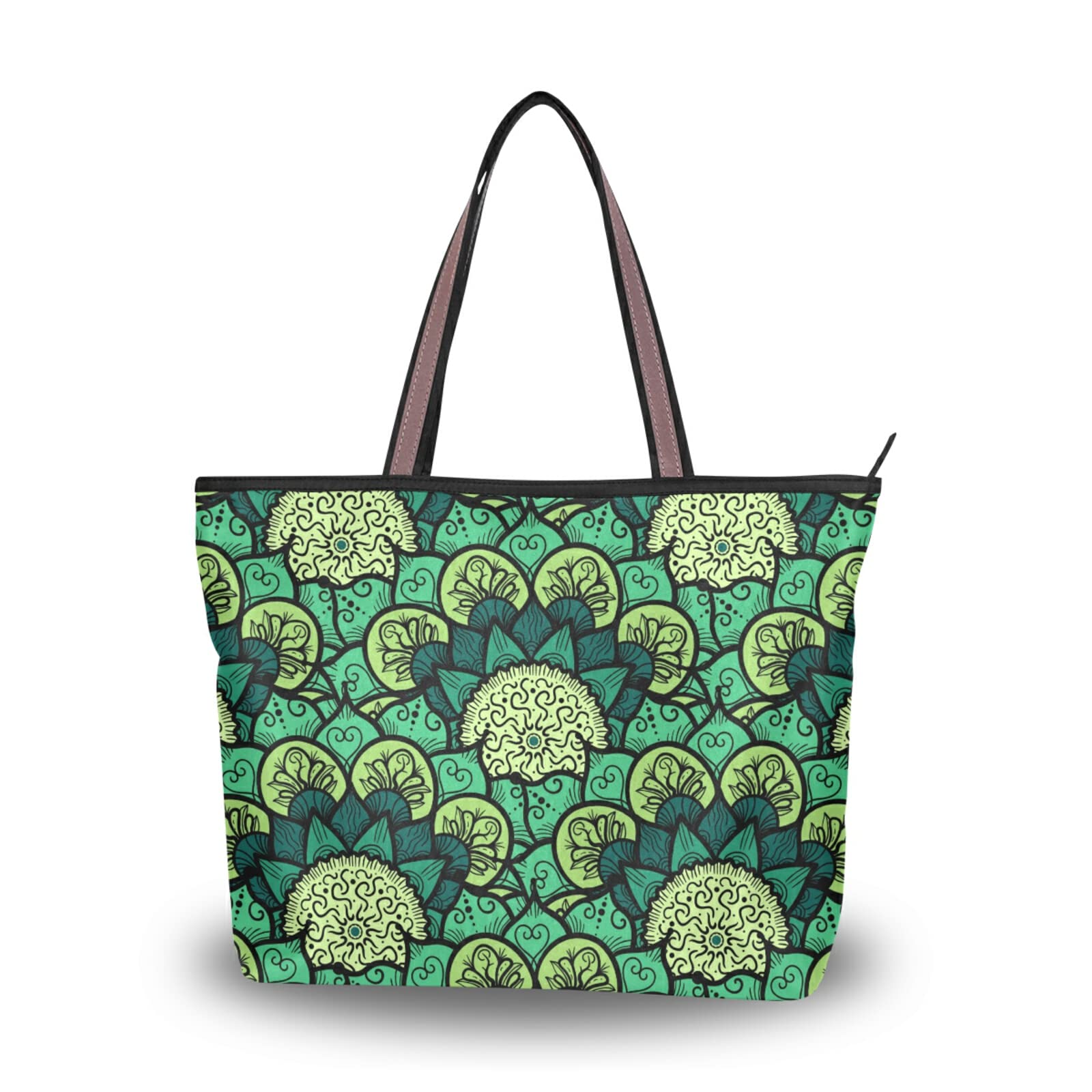 Mandala Meditation Tote Bag - Large Capacity Zippered Women's Grocery Bag Purse for Yoga, Beach & Daily Use (2 Sizes) - Boho Aesthetic Reusable Shopping Tote