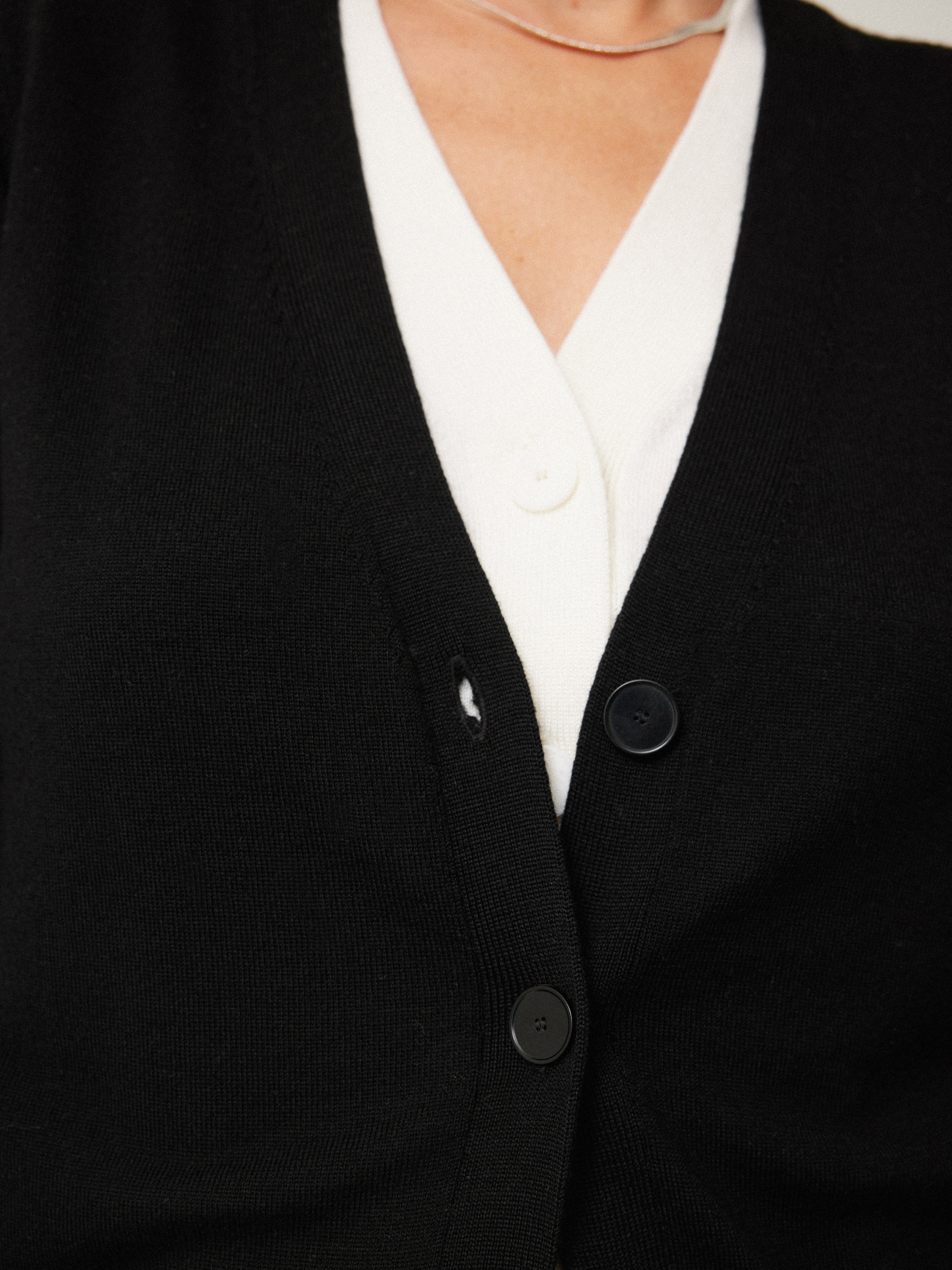 Premium Merino Wool Double Front Cardigan for Women - Soft & Warm Black Knit Sweater - Perfect for Office, Travel & Casual Outfits