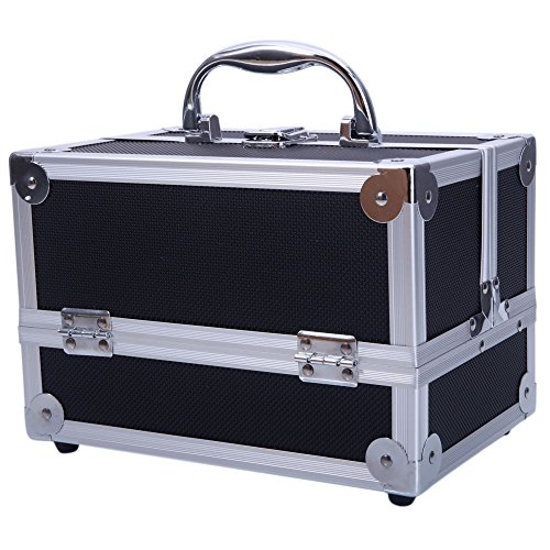 Professional Makeup Train Case with Mirror - Travel Cosmetic Organizer for Jewelry & Cosmetics (Black) - Perfect for Salon & Travel