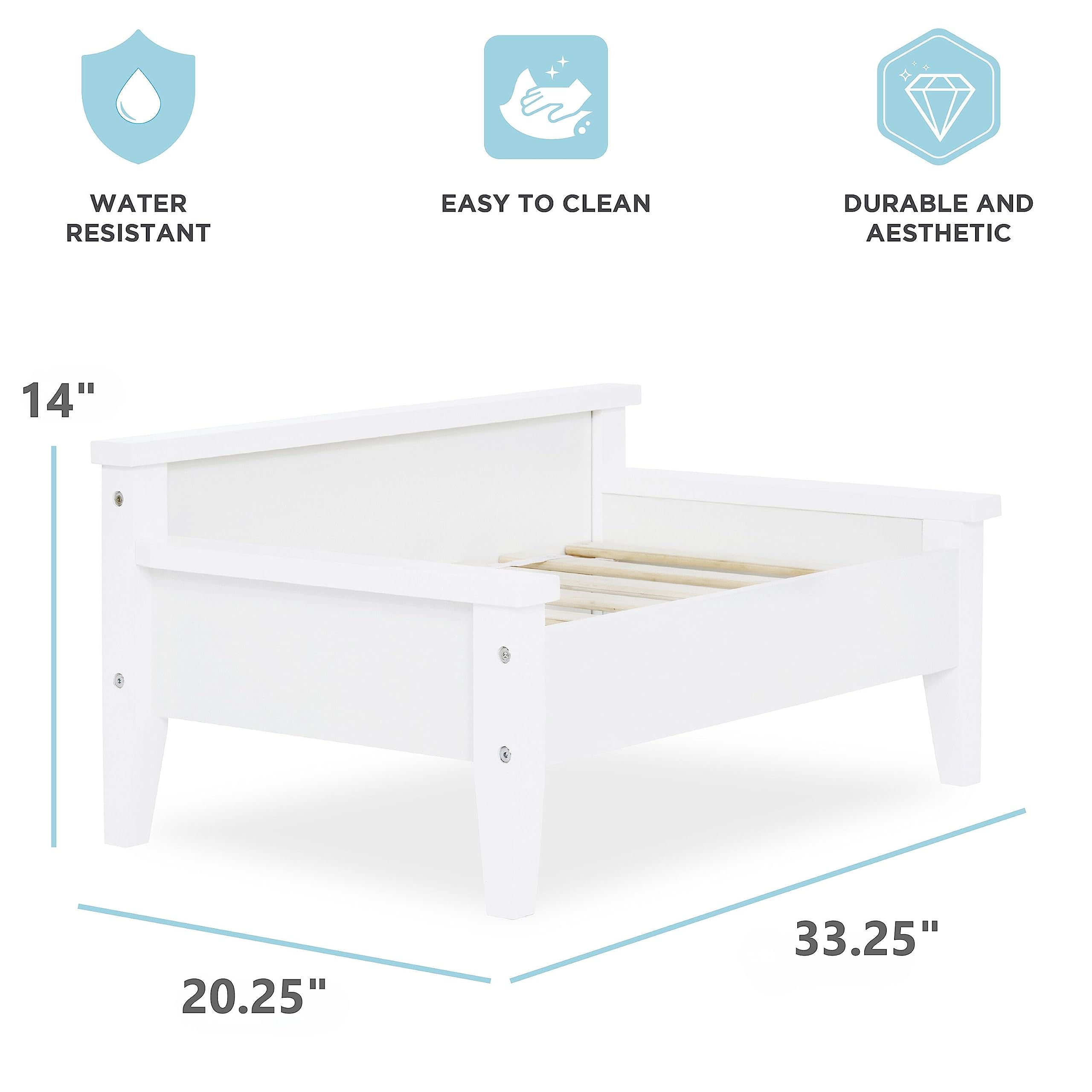 Elevated Wooden Dog Bed for Small to Medium Pets - Water-Resistant Calming Mattress, Greenguard Gold Certified Modern Dog Couch (Winston, White) - Perfect for Indoor Use in Living Room or Bedroom
