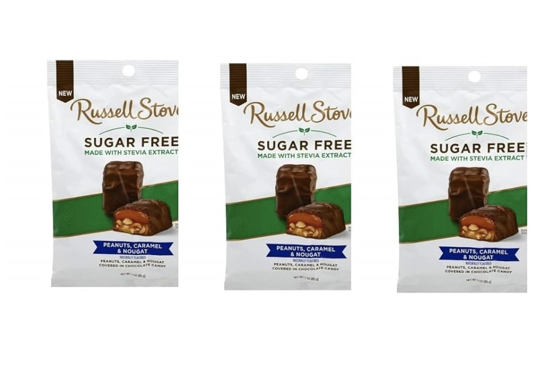 Sugar Free Milk Chocolate Peanut Caramel Nougat Bars - 3 Pack (2.5 oz Each) | Low Carb Keto Friendly Snacks for Diabetics & Weight Loss | Perfect for Office, Travel & Healthy Desserts