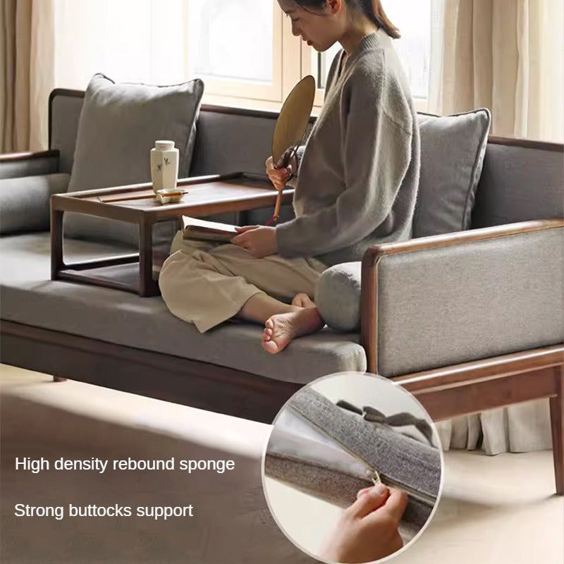 Premium Black Walnut & Ash Solid Wood Sofa - Traditional Chinese Style Living Room Seating for Home, Office, or Lounge Decor