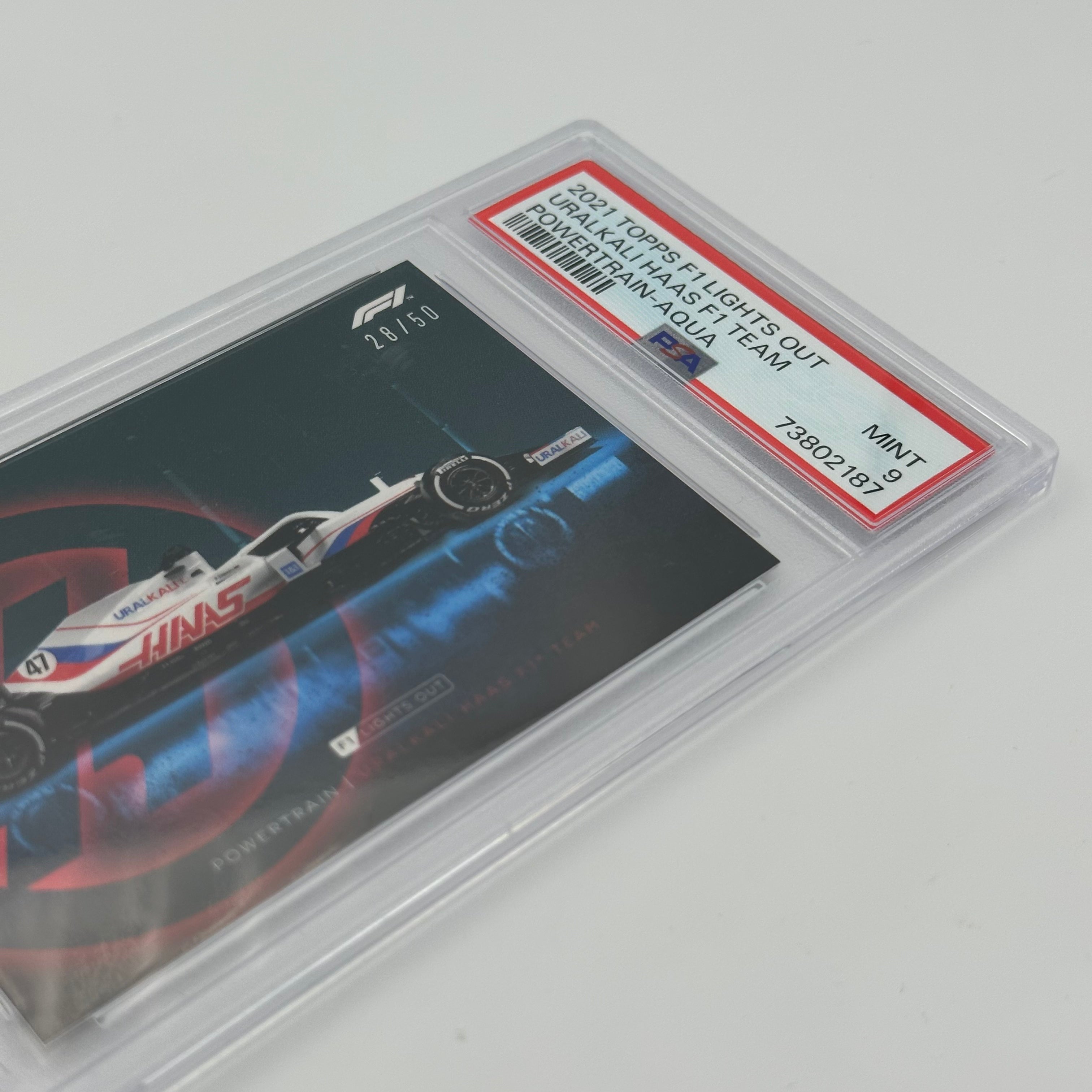 PSA 9 Graded 28/50 Uralkali Haas F1 Team PowerTrain Aqua Racing Card - Collectible Memorabilia for F1 Fans & Sports Enthusiasts