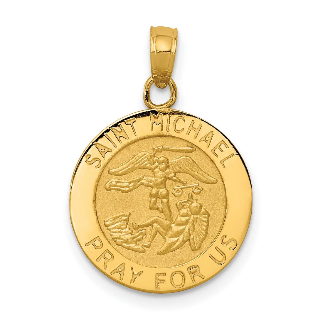 Saint Michael Pray For Us 14k Gold Round Medal Pendant - Religious Jewelry for Protection, Blessings & Daily Wear