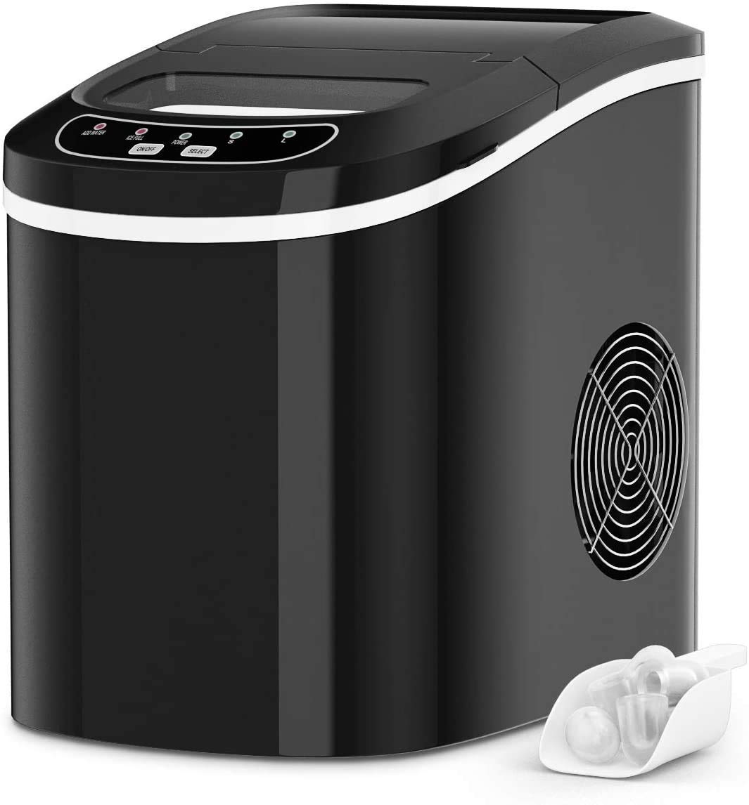Portable Countertop Ice Maker Machine - Fast 6-Minute Ice Cube Maker with Removable Basket & Scoop - Electric Ice Maker for Home, Office, Parties & Outdoor Use (Black)