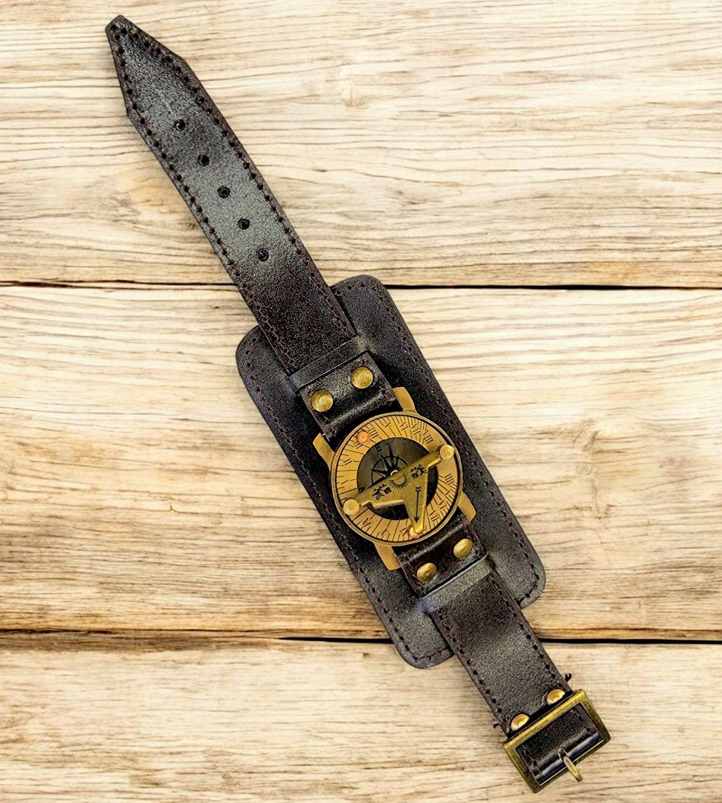 Premium Nautical Sundial Watch - Handmade Brass Wrist Watch with Functional Sundial Compass | Perfect for Sailing, Hiking & Outdoor Adventures