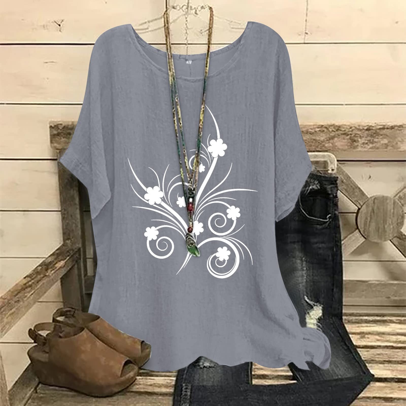 Women's Long Sleeve & Short Sleeve T-Shirts Pack - Floral Letter Print Crew Neck Casual Slim Fit Blouse for Summer | Breathable & Quick Dry Tee Tops for Everyday Wear, Workout & Outdoor Activities