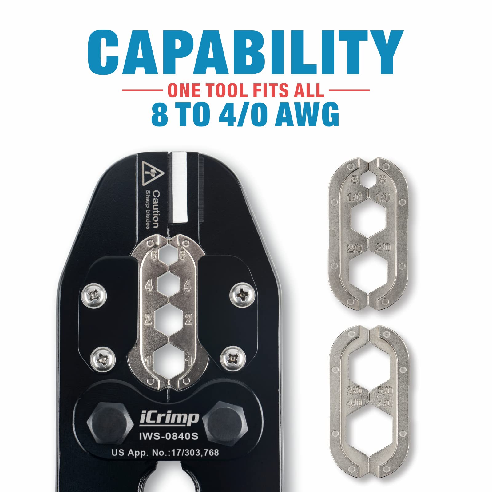 Professional iCrimp Battery Cable Lug Crimper Kit for 8-4/0 AWG Copper Terminals - Heavy Duty Crimping Tool with Wire Stripper for Battery Cables, Ring Terminals & Splices - Perfect for Automotive, Marine & Solar Power Installations
