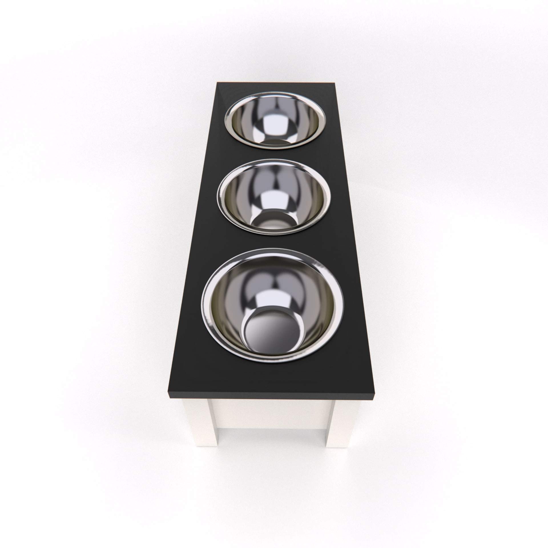 Personalized Elevated Triple Dog Bowl Stand for Large, Medium, Small & X-Small Dogs - 3 Stainless Steel Food & Water Bowls with Internal Storage - Ergonomic Raised Feeder for Better Digestion (Small, Black) - Perfect for Kitchen, Living Room or Outdoor Use