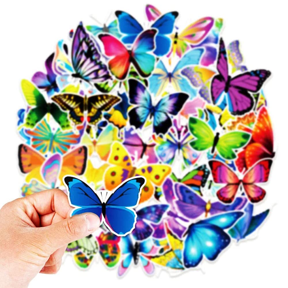 50-Piece Butterfly Stickers Set - Waterproof Vinyl Decals for Kids & Teens - Perfect for Laptop, Water Bottle, Luggage, Skateboard, Bike Helmet, Guitar, Scrapbook & Phone - Cute Gift Idea for Birthdays & Travel Accessories