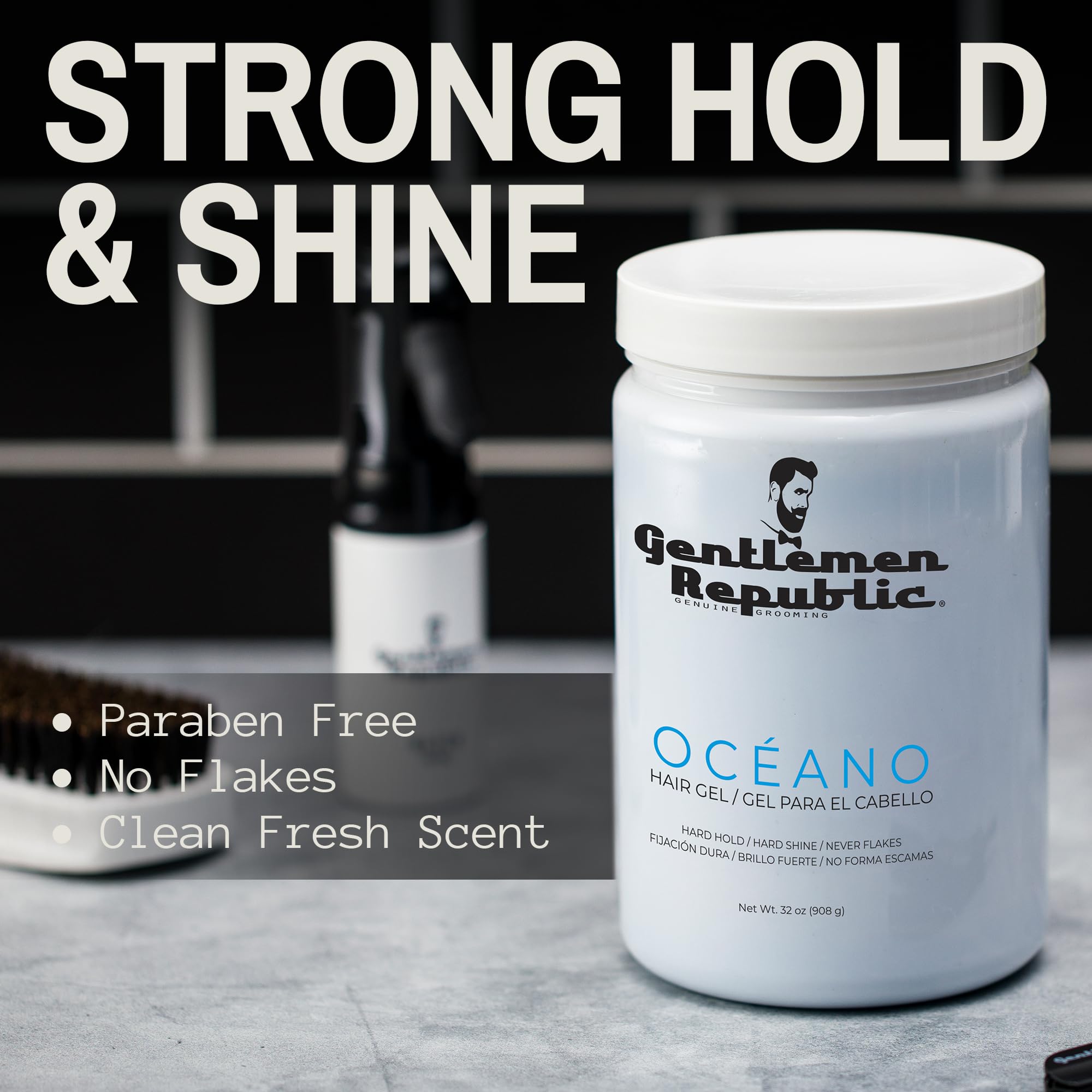 Gentlemen Republic Oceano Men's Hair Gel 32oz - Strong Hold High Shine Styling Gel for Men | Alcohol-Free Professional Formula with Fresh Ocean Scent | Made in USA | Perfect for Daily Styling, Special Occasions & Professional Grooming