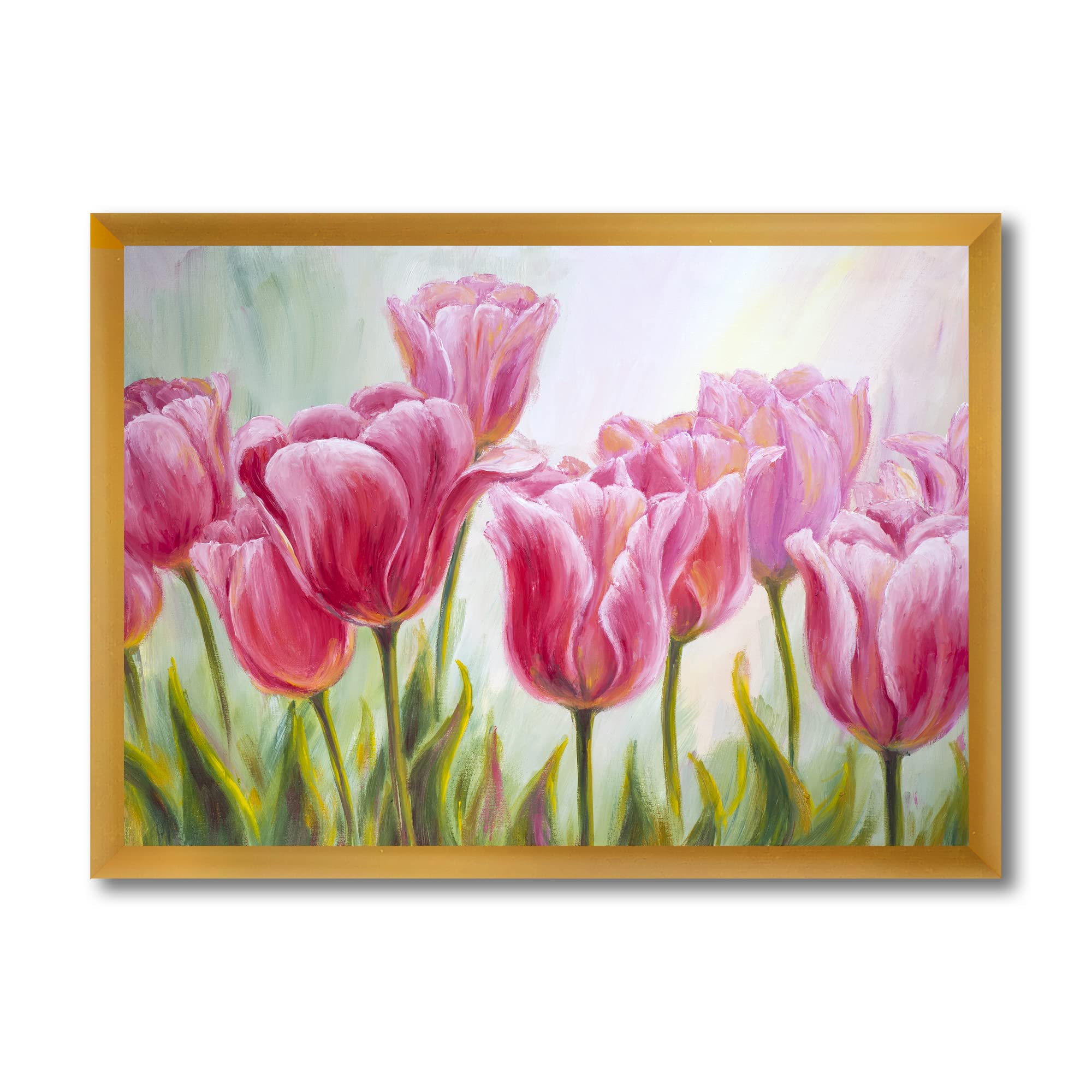 Tulips Flowers Blossoming Traditional Framed Wall Art - Vintage Floral Canvas Painting for Living Room, Bedroom & Office Decor