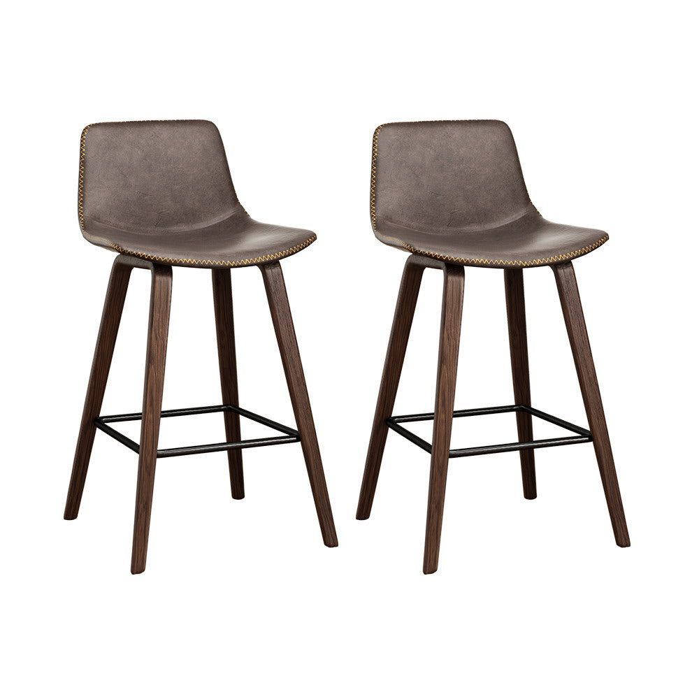 Premium Leather & Wooden Bar Stools Set of 2 - Adjustable Height Kitchen Counter Stools for Breakfast Nook, Home Bar & Dining Area