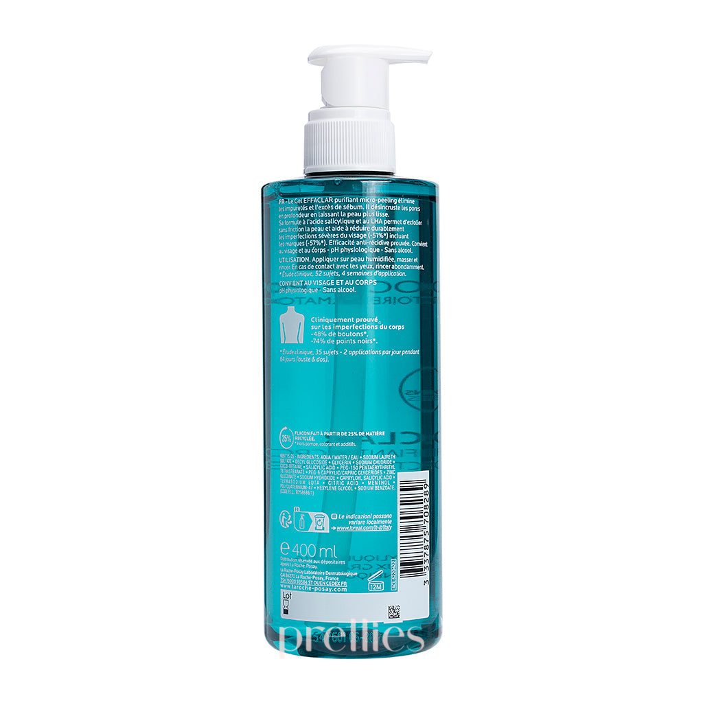 La Roche-Posay Effaclar Micro-Peeling Purifying Gel 400ml - Gentle Exfoliating Face Wash for Acne-Prone Skin | Daily Cleanser for Oily & Sensitive Skin | Dermatologist Recommended Skincare