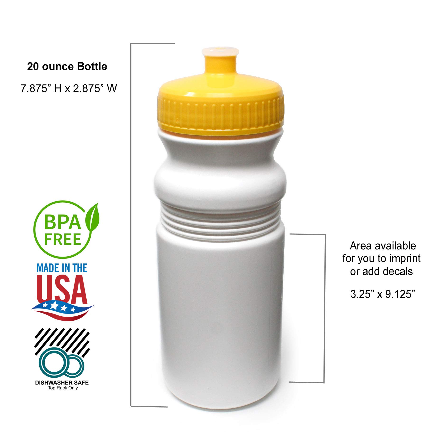 Rolling Sands 20oz BPA-Free Sports Water Bottles 100 Pack - Dishwasher Safe, Made in USA - Perfect for Gyms, Schools, Offices & Team Sports Hydration