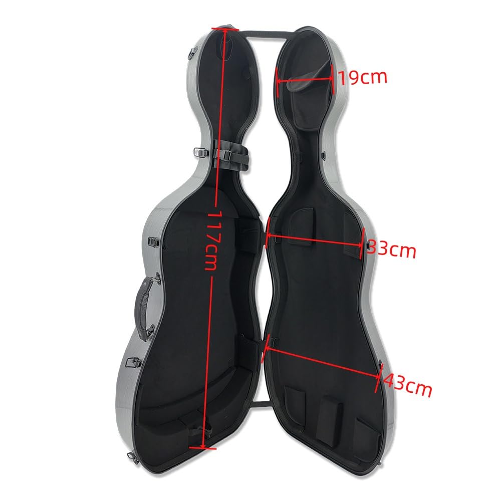 Premium Carbon Fiber Hard Cello Case for Adults - 1/2 Size with 2 Bow Holders, Reinforced Handle, Back Straps & Wheels - Ultra Lightweight & Durable Cello Box for Travel, Performances & Storage