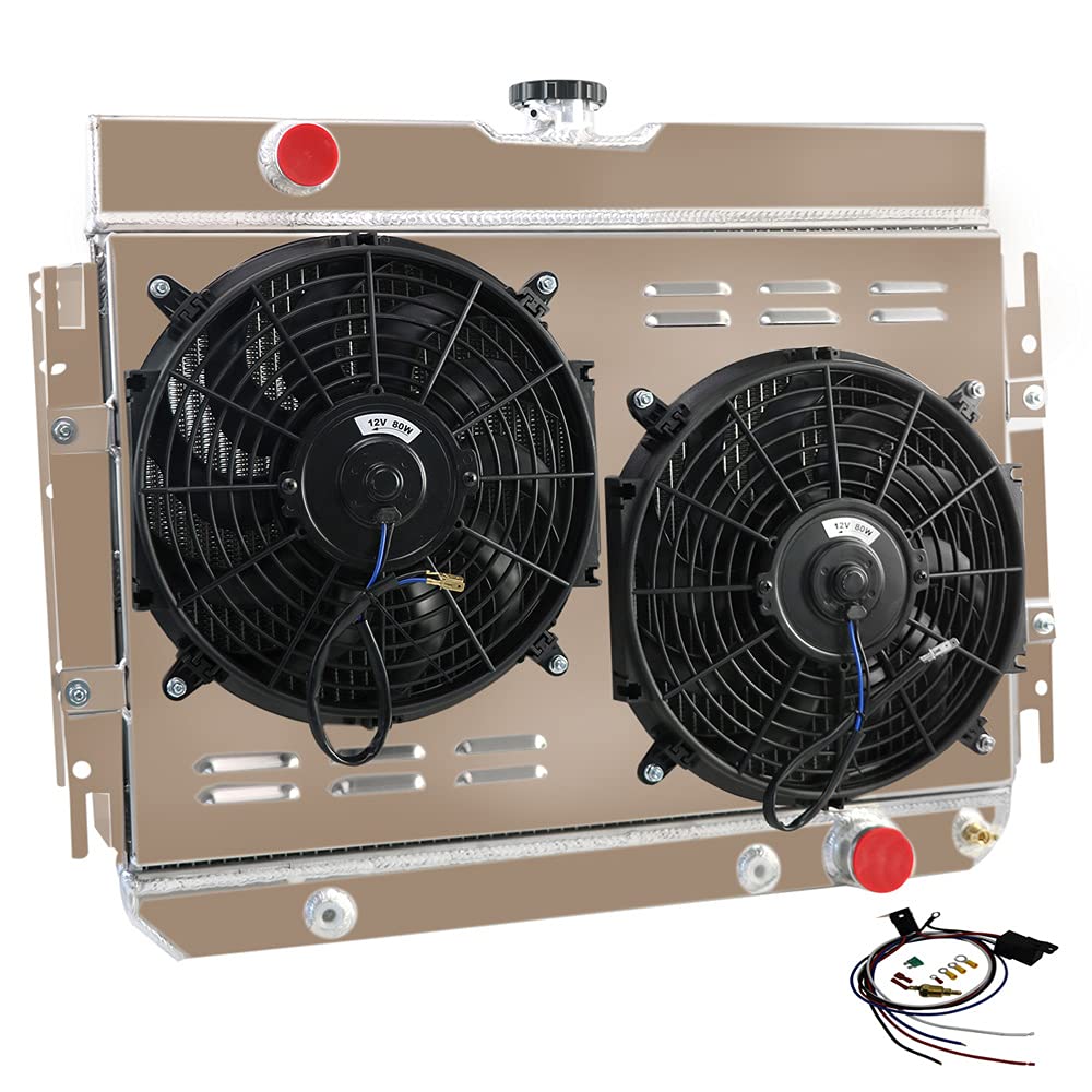 High-Performance 3-Row Aluminum Radiator with Dual Electric Fans & Relay Kit - Compatible with Chevy Impala, Chevelle, El Camino (1963-1968) - Perfect for Engine Cooling & Performance Upgrades