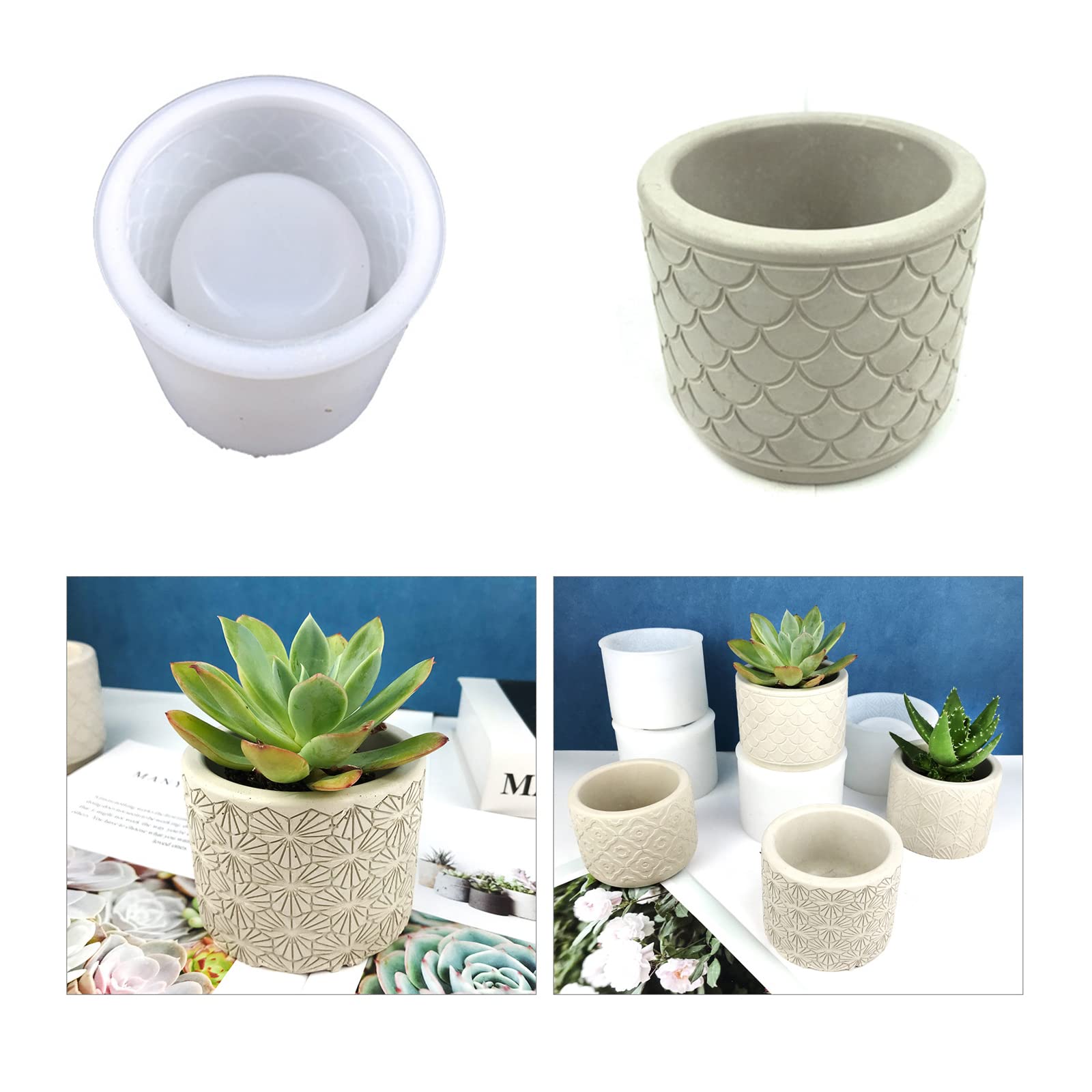4.25 Inch DIY Resin Silicone Mold for Flower Pots, Planters & Pen Holders - Cylinder Shape with Decorative Patterns (3.14