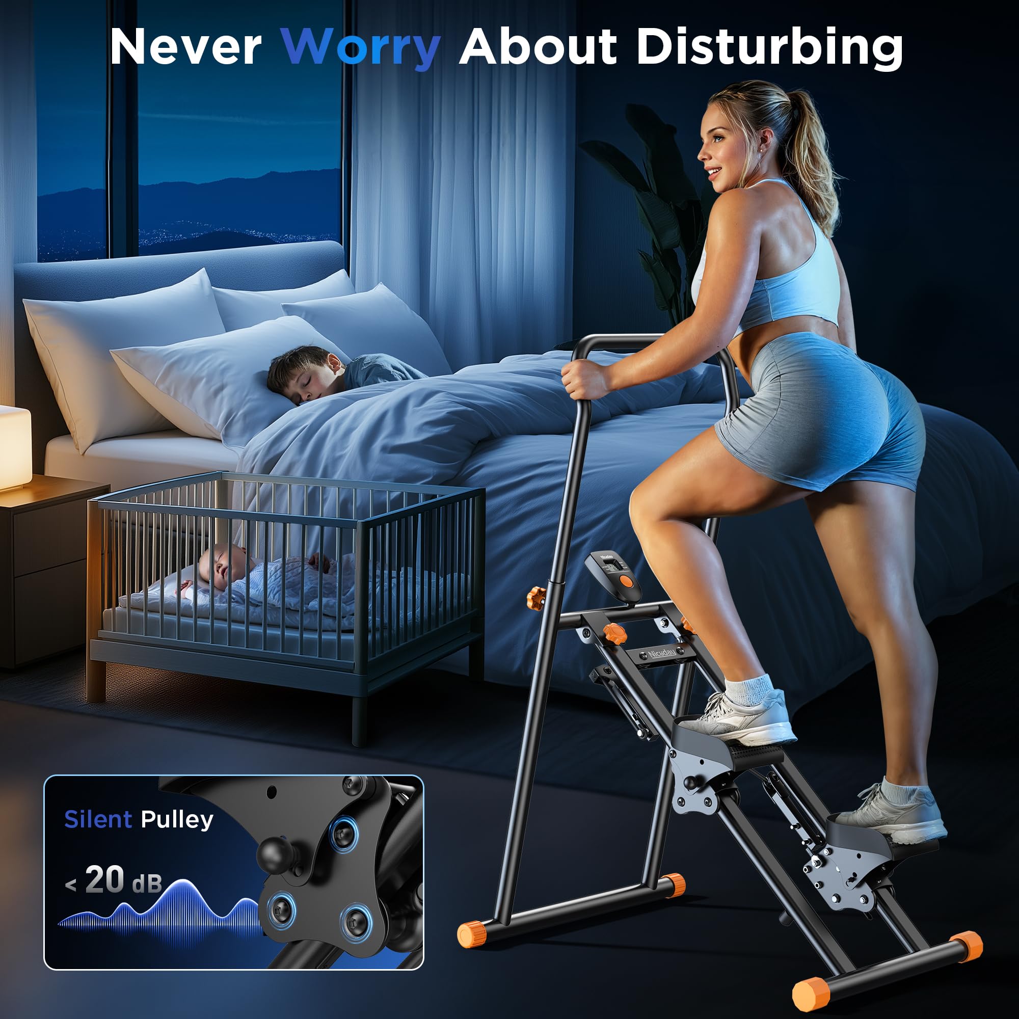 Niceday Stepper Machine for Home Workout - 18IN Extended Stride Stair Climber with Adjustable Handlebar & Pedals, Foldable Vertical Climber Exercise Equipment (300LBS Capacity) - Perfect for Cardio, Leg Toning & Home Gym Fitness