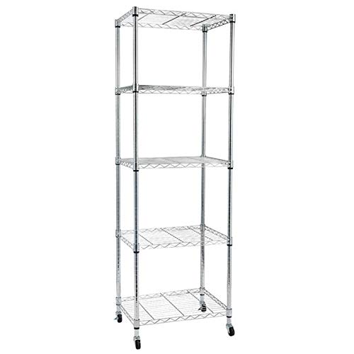 5-Tier Adjustable Metal Wire Shelving Rack - Heavy Duty Storage Shelf Unit for Laundry, Bathroom, Kitchen, Pantry & Closet Organization - Space Saving Solution for Home & Office (Silver)