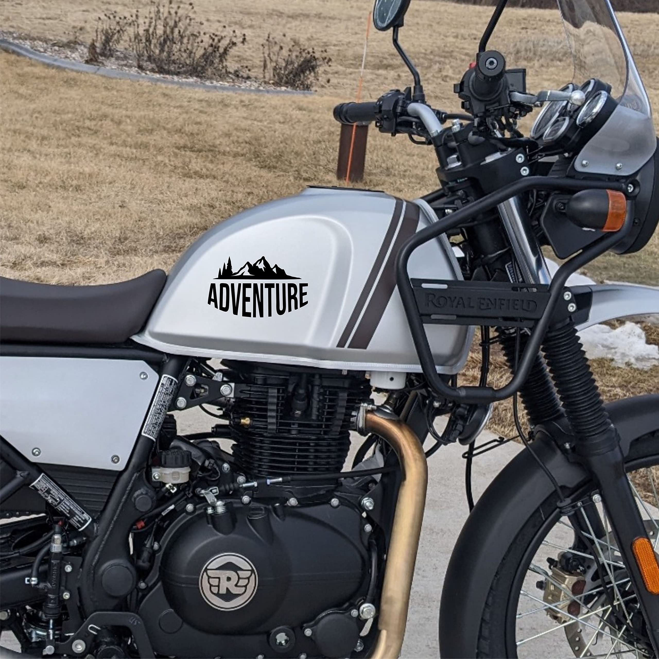 ISEE 360® Royal Enfield Himalayan Motorcycle Tank Stickers - 15x9cm Mountain Adventure Graphic Decals (2-Pack, Black) | Durable Vinyl Bike Accessories for Off-Road Riding & Customization