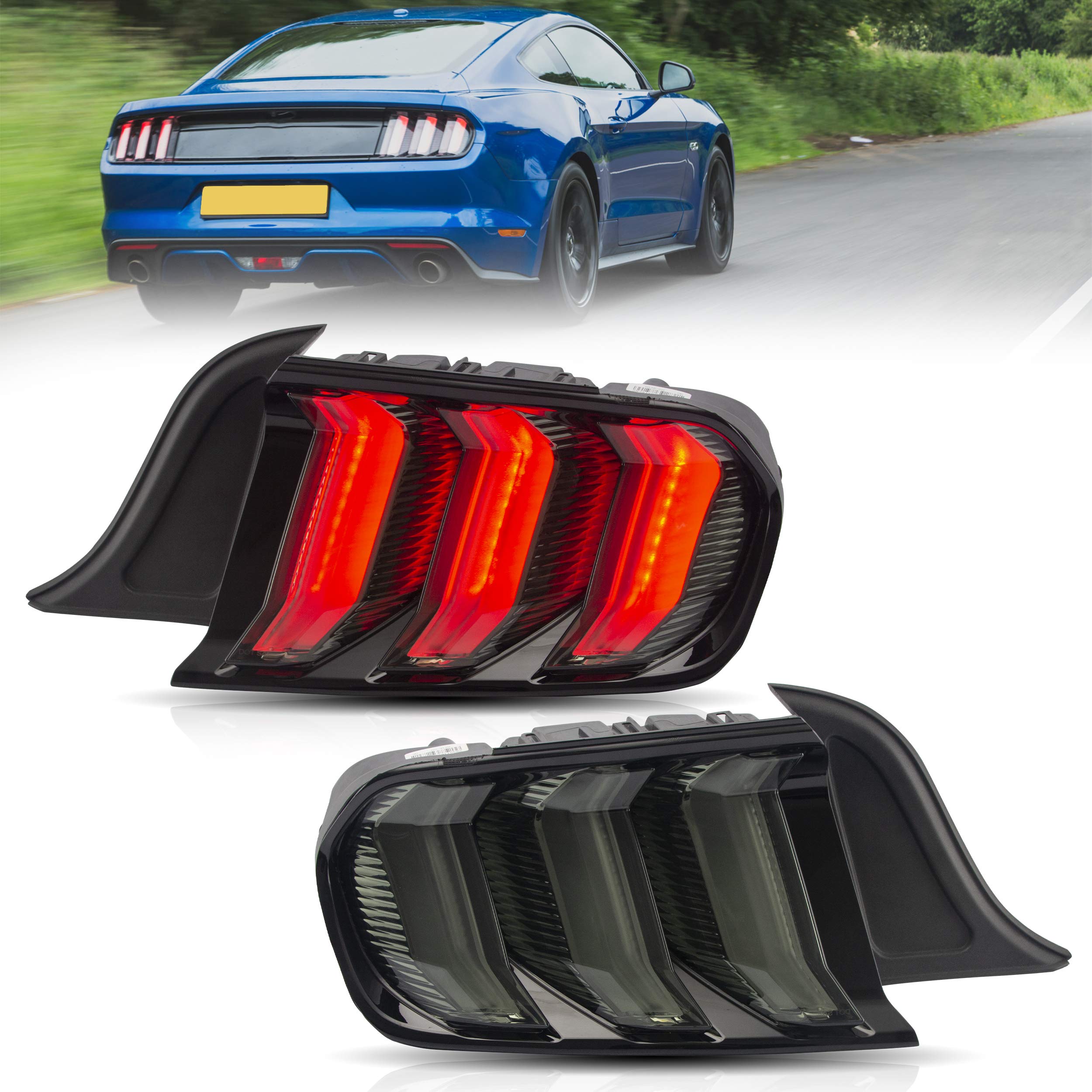 VLAND LED Tail Lights Assembly for 2015-2020 Ford Mustang - Smoked Lens, Plug & Play Installation - Upgrade Your Mustang's Style & Visibility for Night Driving & Car Shows