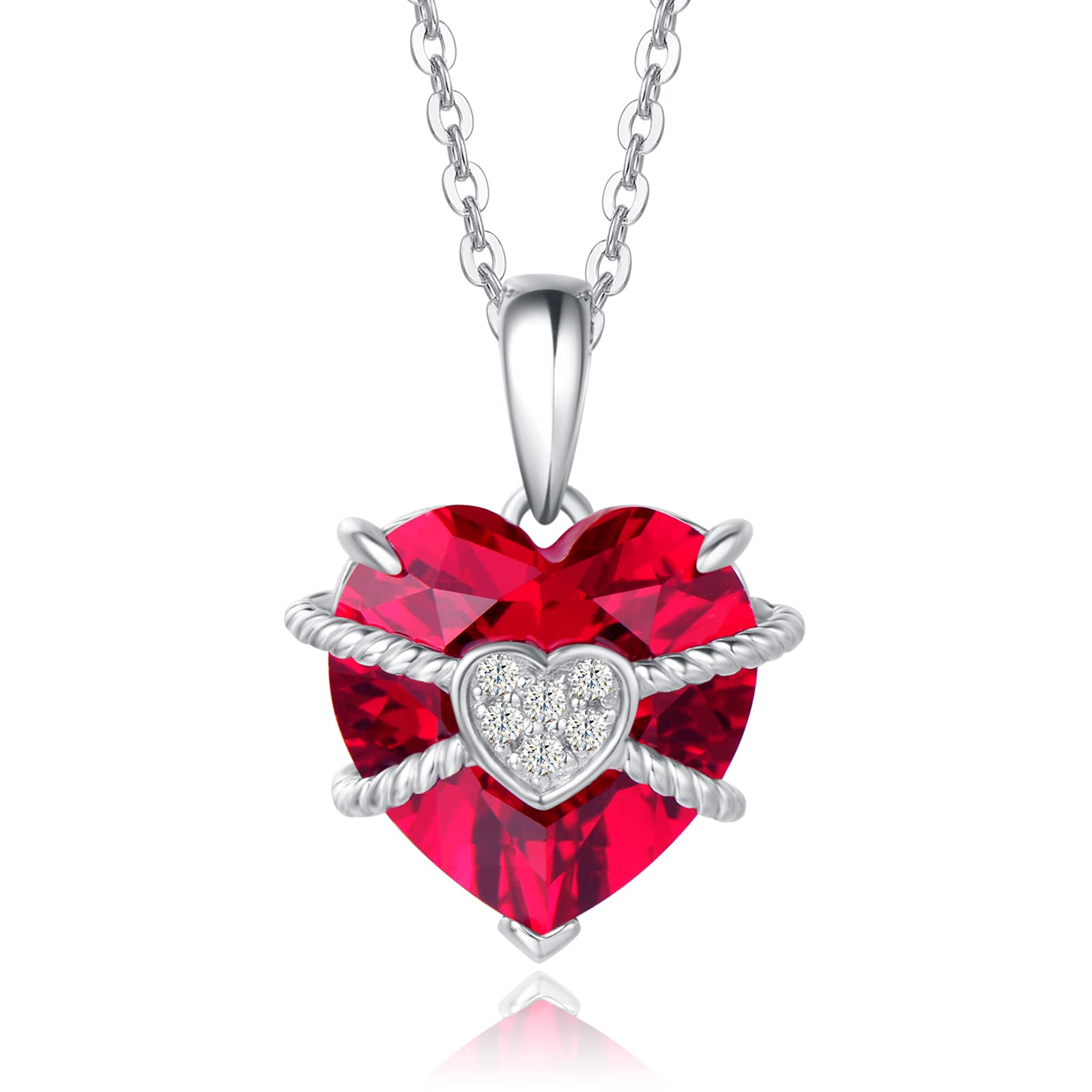 FANCIME Sterling Silver 10 Carat Birthstone Heart Pendant Necklace for Women - Valentine's Day, Anniversary & Birthday Gift for Her, Wife, Mom or Girlfriend (16+2 Inches) | Perfect for Romantic Occasions, Mother's Day & Special Celebrations
