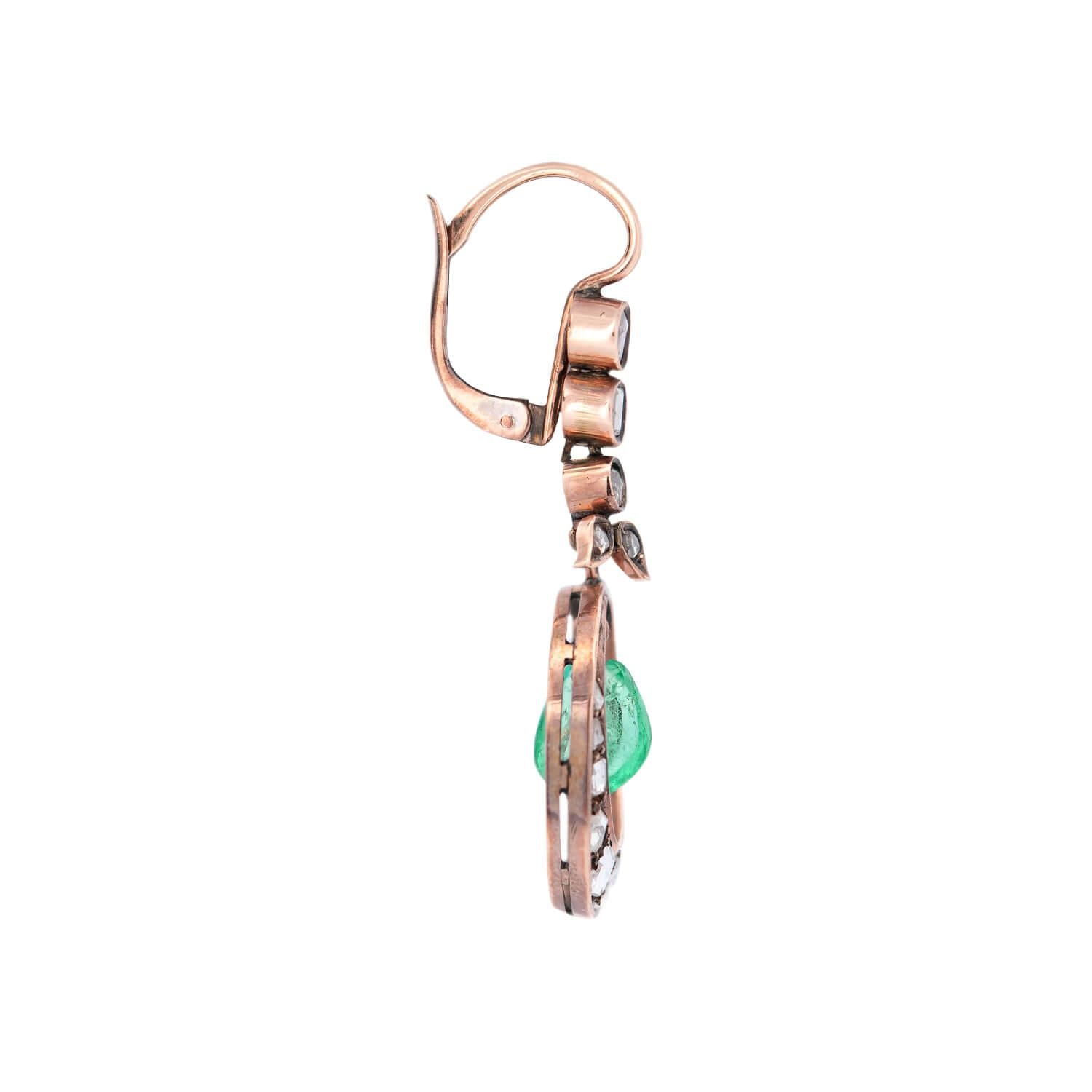 Exquisite Victorian Style 15K Gold Diamond & Emerald Dangle Earrings 2CTW - Perfect for Weddings, Evening Galas & Special Occasions