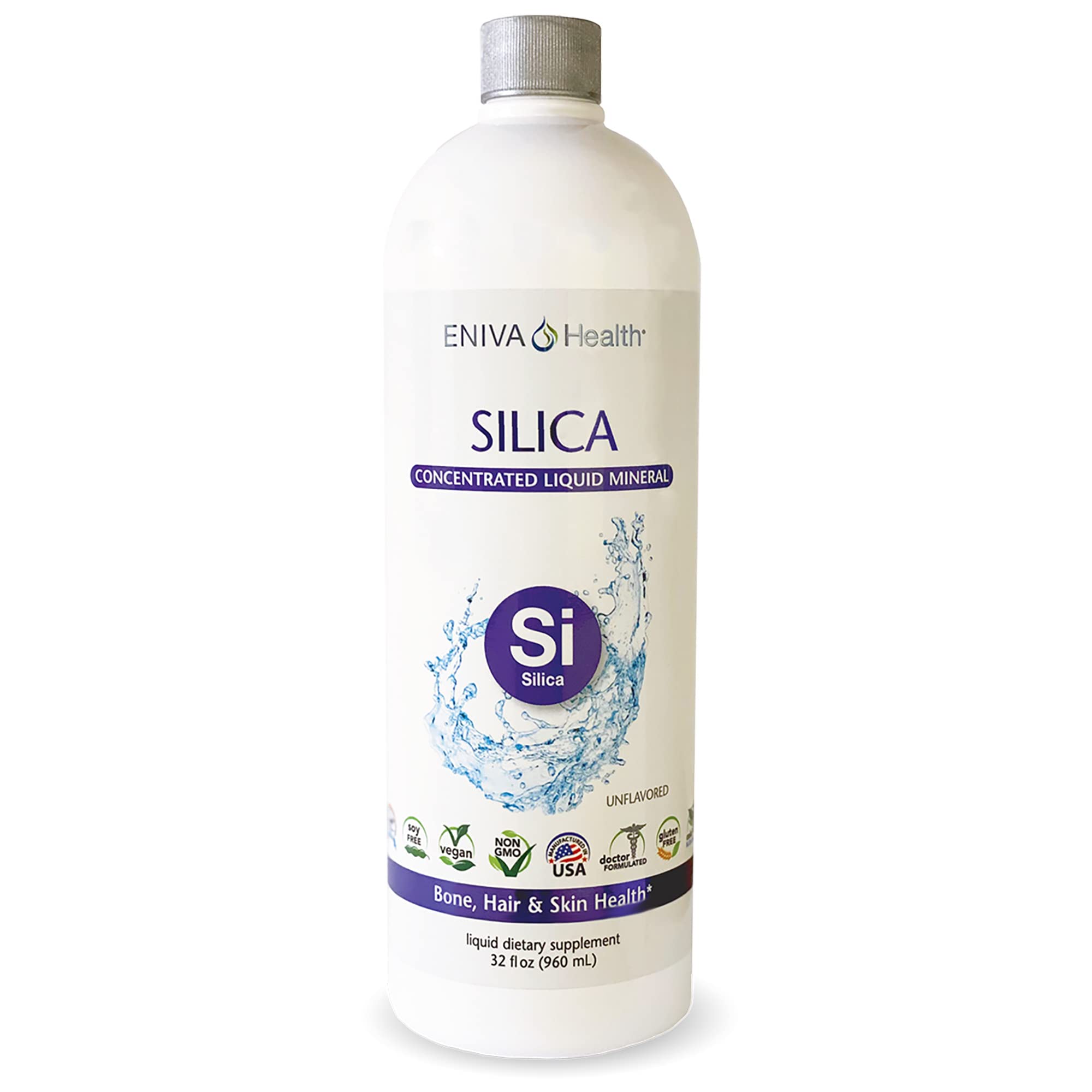Eniva Health Liquid Ionic Silica Supplement - 2mg per Serving | Supports Collagen & Elastin Production for Joint, Bone, Skin, Hair & Nail Health | Keto & Gluten Free | 32 Servings | Ideal for Active Lifestyles & Anti-Aging Routines