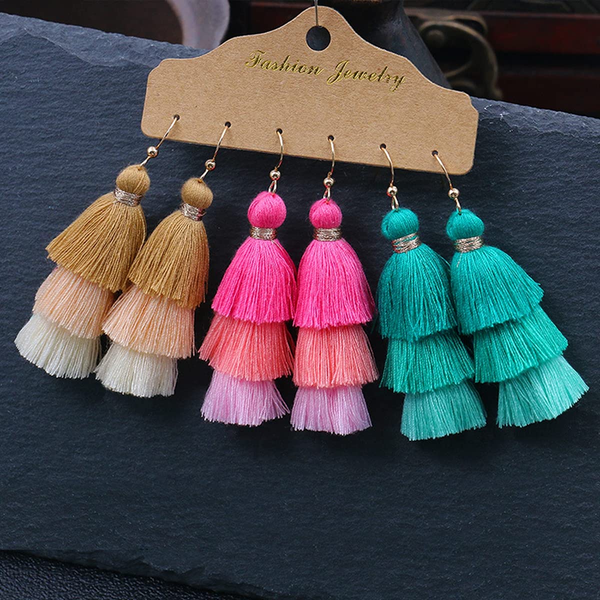 6 Pairs Boho Fringe Earrings for Women - Layered Tassel Dangle Earrings Set, Bohemian Style Fan Shape Jewelry - Perfect for Festivals, Parties & Everyday Wear