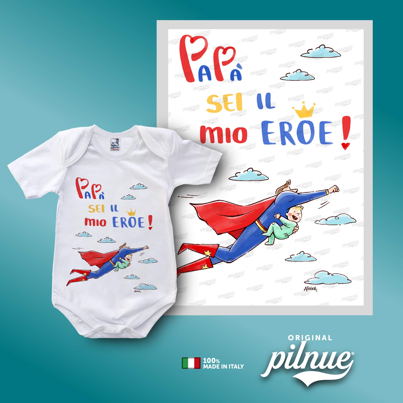 Funny Baby Bodysuit for Dad - 'I Love Daddy' & 'Super Dad' Designs - 100% Cotton Made in Italy - Newborn to 24 Months - Perfect Father's Day Gift & Baby Shower Present