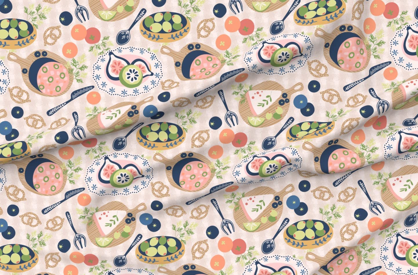Premium Spoonflower Fabric - Charcuterie Food Board Print on Soft Minky Fabric by The Yard - Perfect for Sewing Baby Blankets, Quilt Backing & Plush Toys - DIY Nursery Decor, Gift Making & Cozy Home Projects
