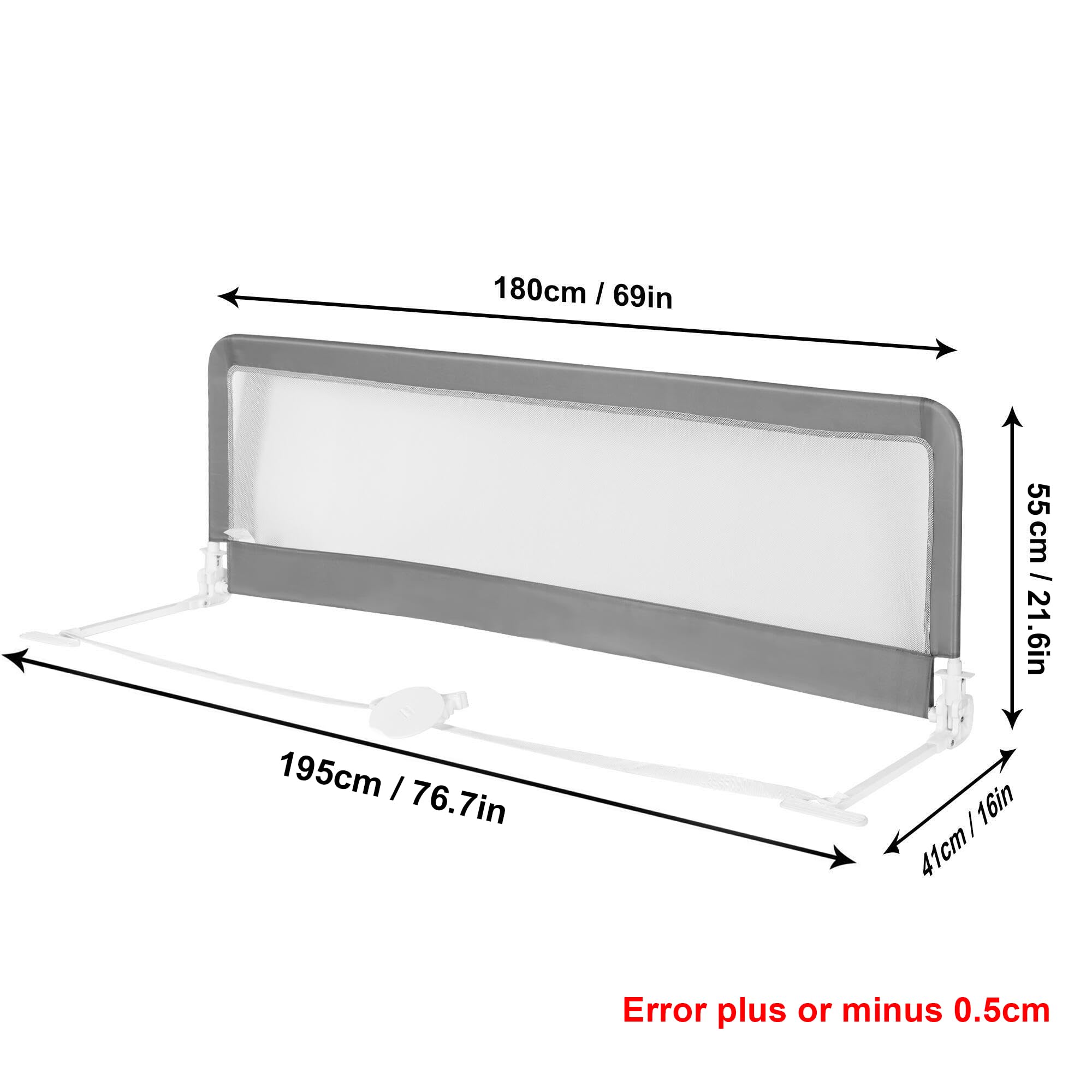 69'' Extra Long Baby Bed Rails - Swing Down Bed Bumper Guard for Twin, Full, Queen & King Mattresses (Grey) - Safe Toddler Bed Rail for Kids Room, Nursery & Travel - LIVINGbasics