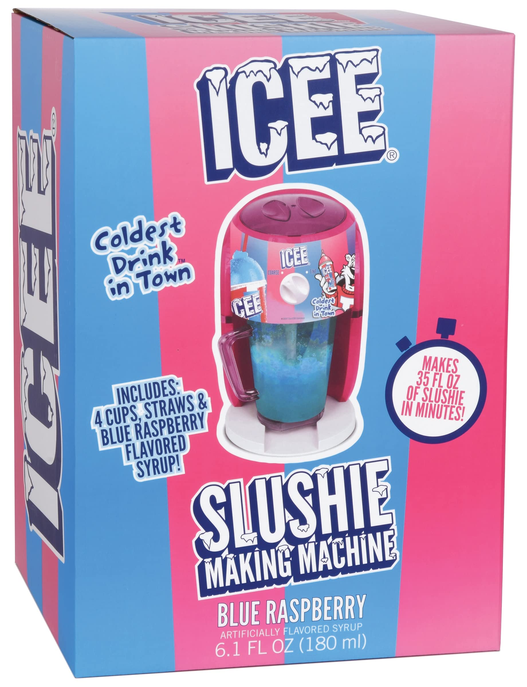 ICEE Brand Counter-Top Slushie Maker for Home - Pink Shaved Ice Machine with Bonus Syrup & Cups | Perfect for Parties, Kids Treats & Summer Refreshments