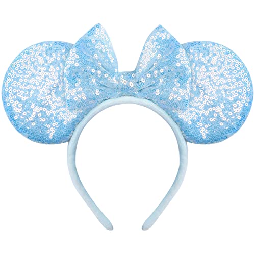 Minnie Mouse Ears Headband - Sparkling Sequin Cosplay Costume Accessory for Disney Theme Parties, Halloween & Dress Up | One Size Fits All Adults & Kids