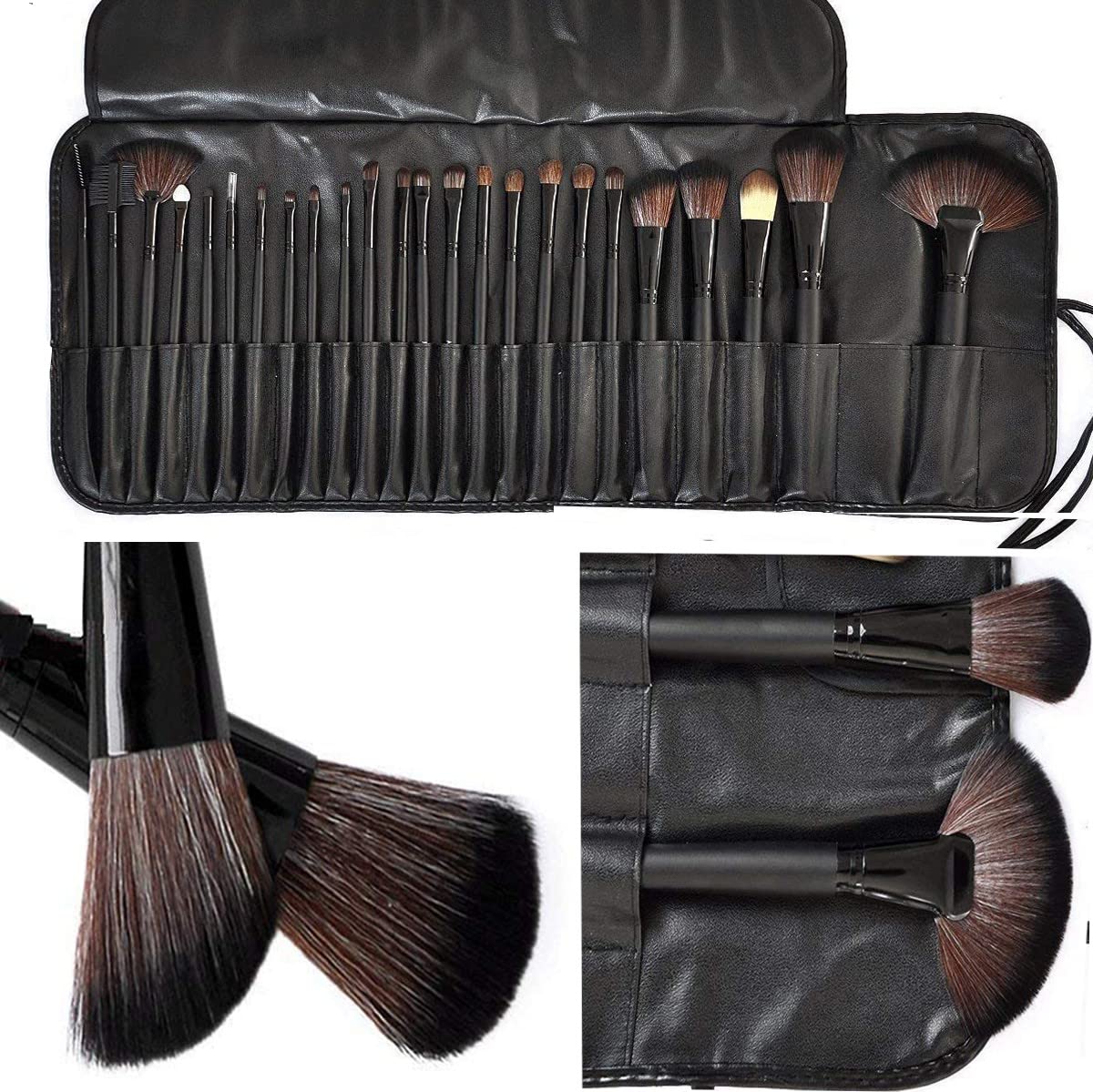Professional Synthetic Kabuki Makeup Brush Set - Foundation, Blush, Eyeshadow Brushes with Blender Sponge & Brush Cleaner | Perfect for Contouring, Highlighting & Full Face Makeup Application