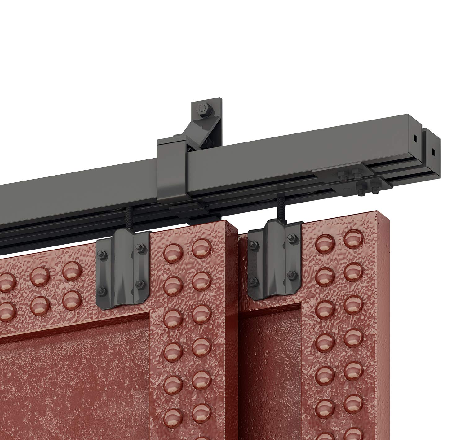 Heavy Duty 5FT Bypass Sliding Barn Door Kit - Black Box Rail Track for Exterior Doors | DIYHD | Perfect for Farmhouse, Rustic Home, and Industrial Style Decor