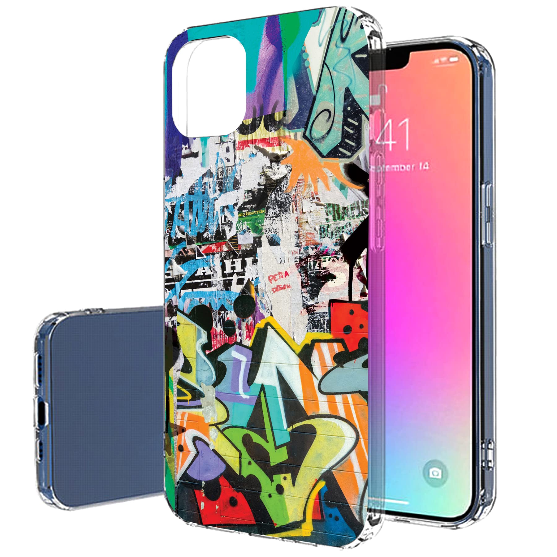 Slim Thin Gel TPU Case for Apple iPhone 13 Pro Max - Lightweight Flexible Soft Anti-Scratch Cover with Street Graffiti Print | Made in USA | Perfect for Daily Use, Travel & Outdoor Activities